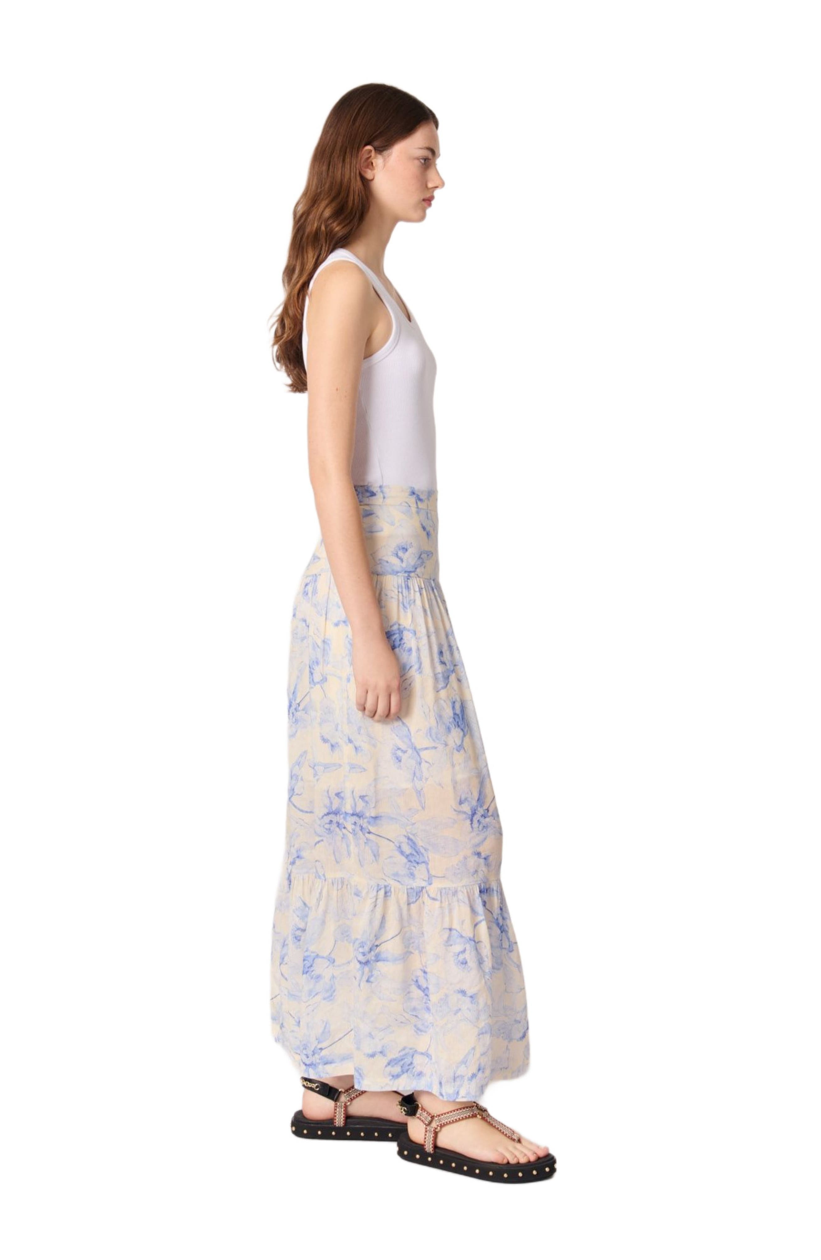 maje Floral maxi skirt in Blue Flower Print Ecru Base at Nordstrom - 3
