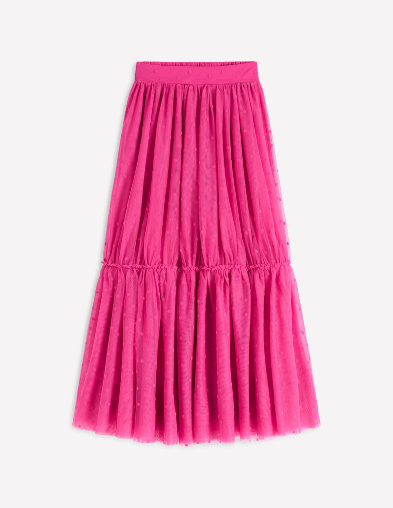 Anna Tulle Midi Skirt-Pink Flocked Spot 1