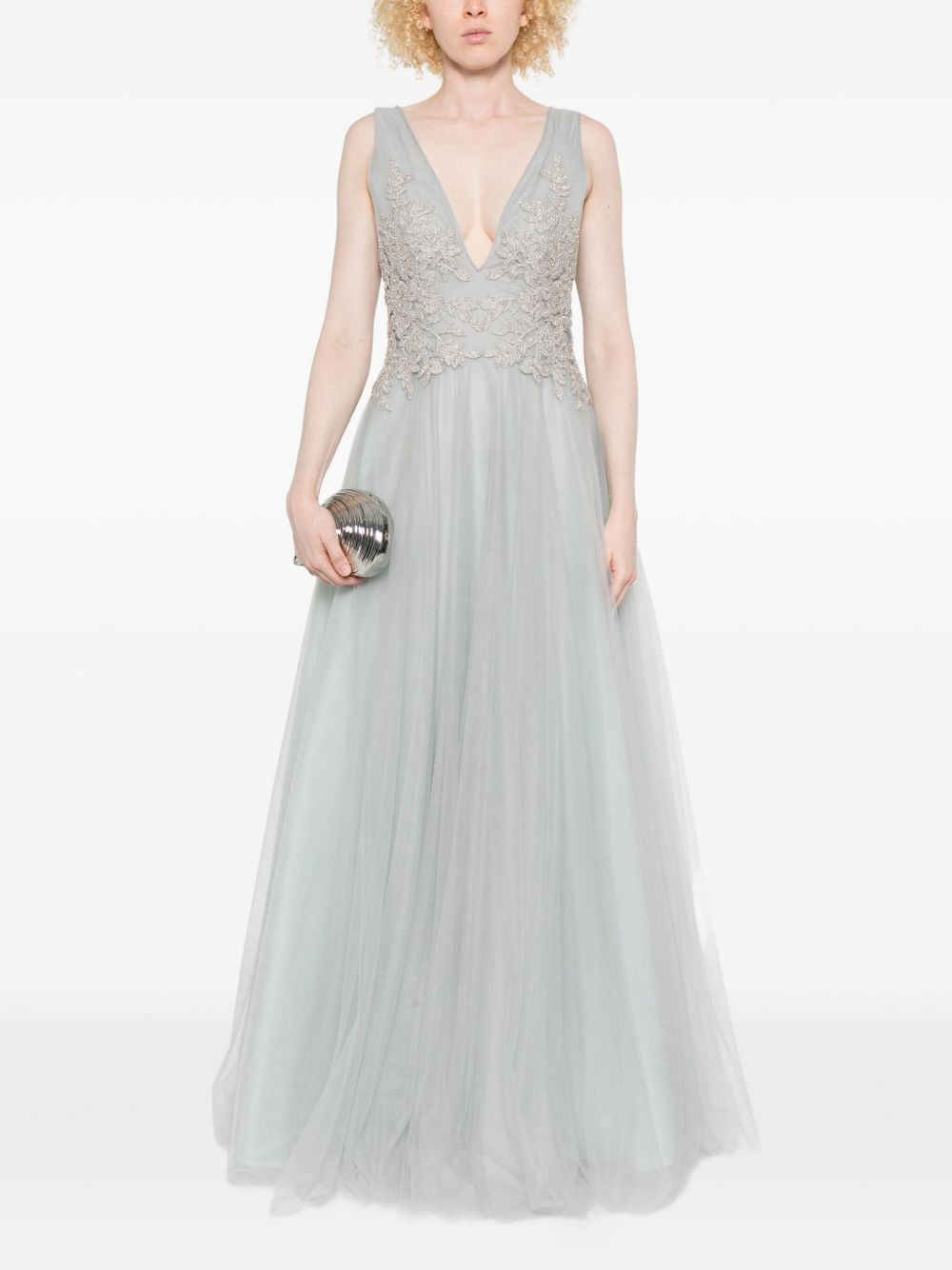 embellished V-neck tulle maxi dress - 2