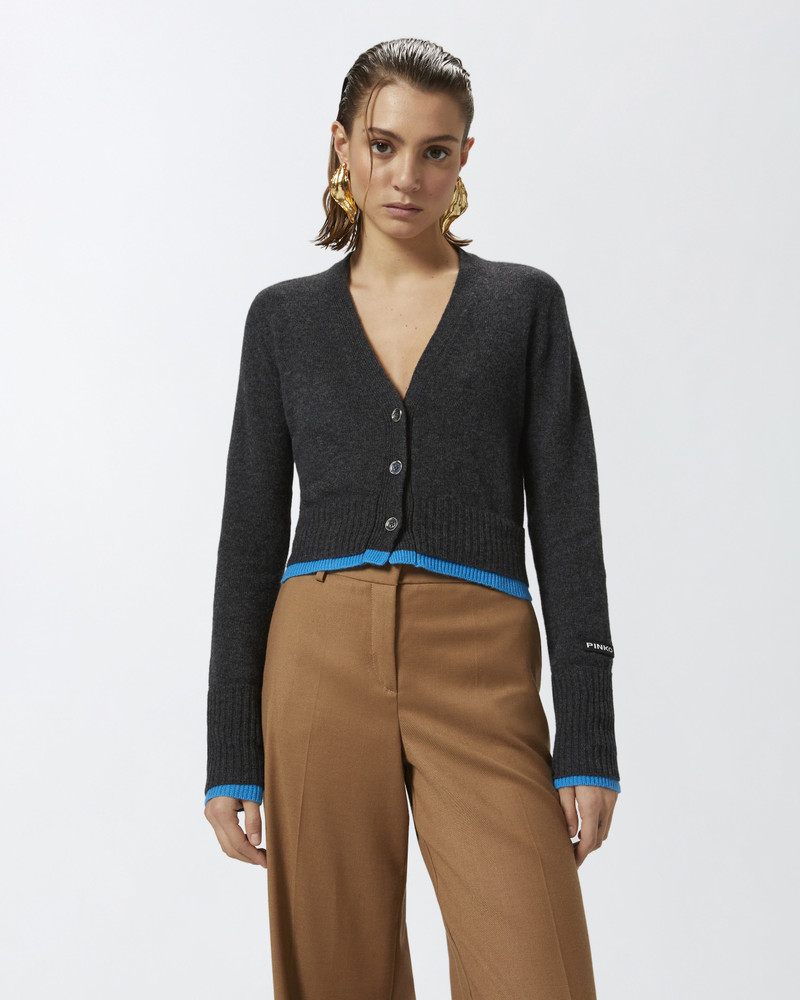PINKO CASHMERE WOOL CROPPED CARDIGAN WITH CONTRASTS outlook