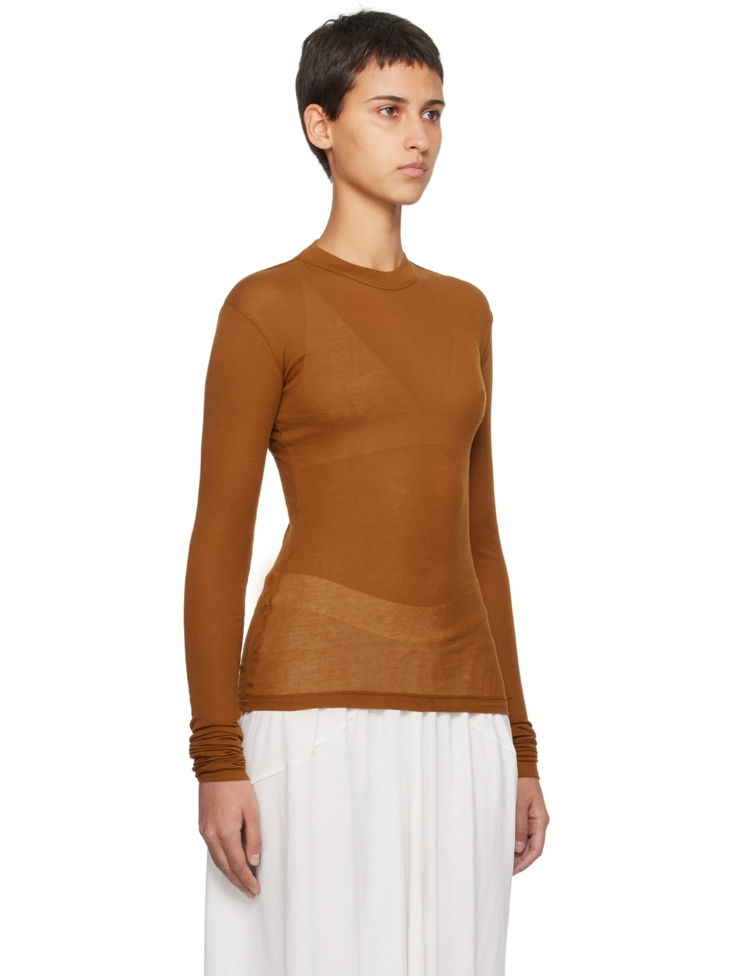 Brown Crewneck Long Sleeve T-Shirt - 4