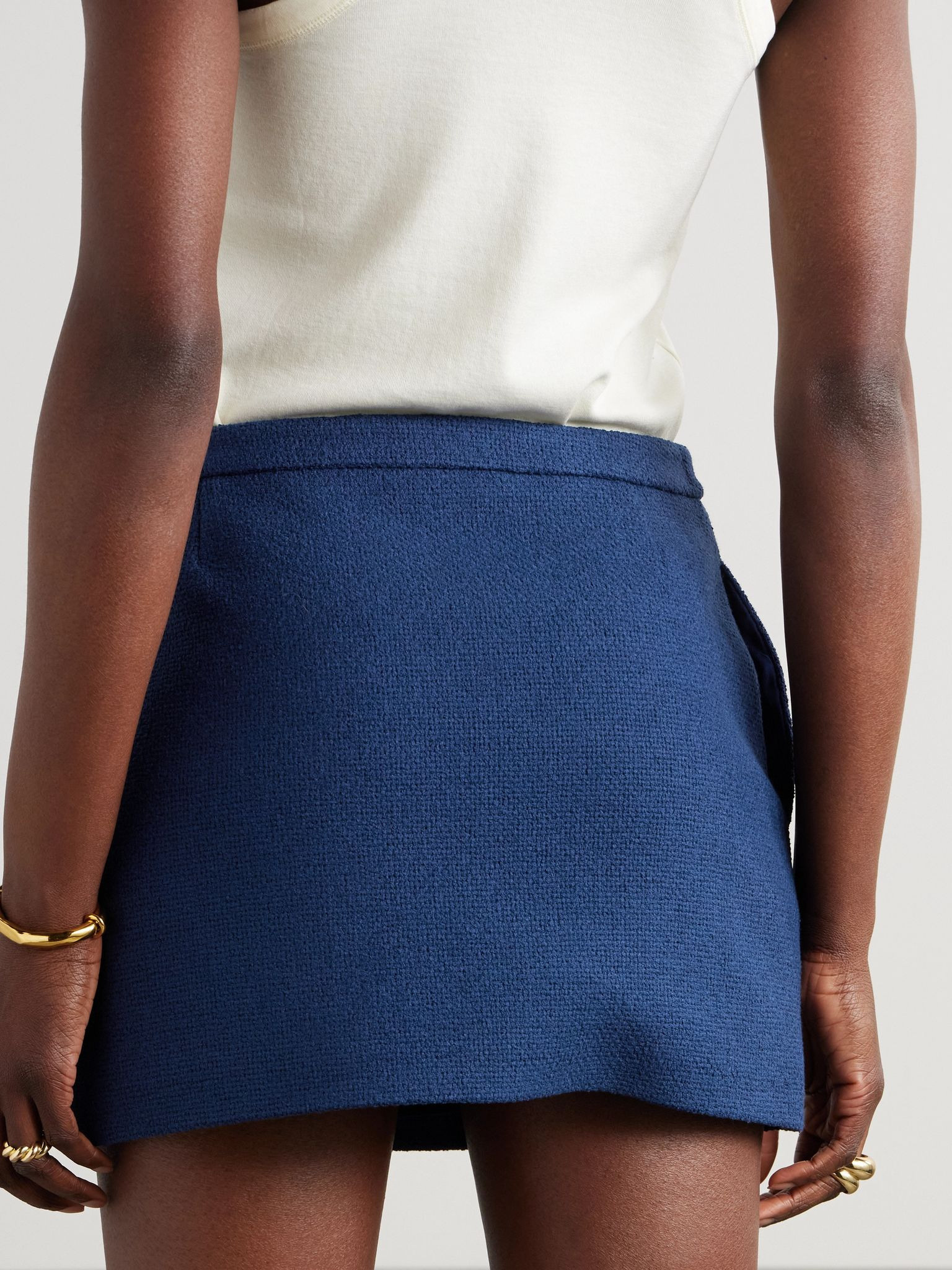 Cotton-blend tweed mini skirt Midnight blue - 4