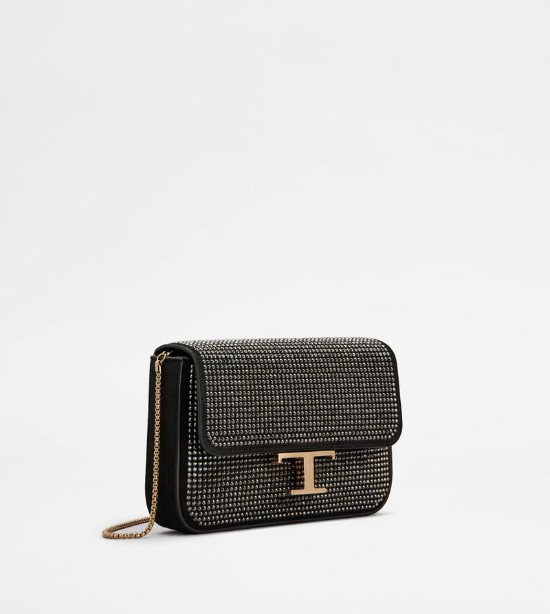 Tod's T TIMELESS FLAP BAG IN SUEDE MICRO - BLACK outlook