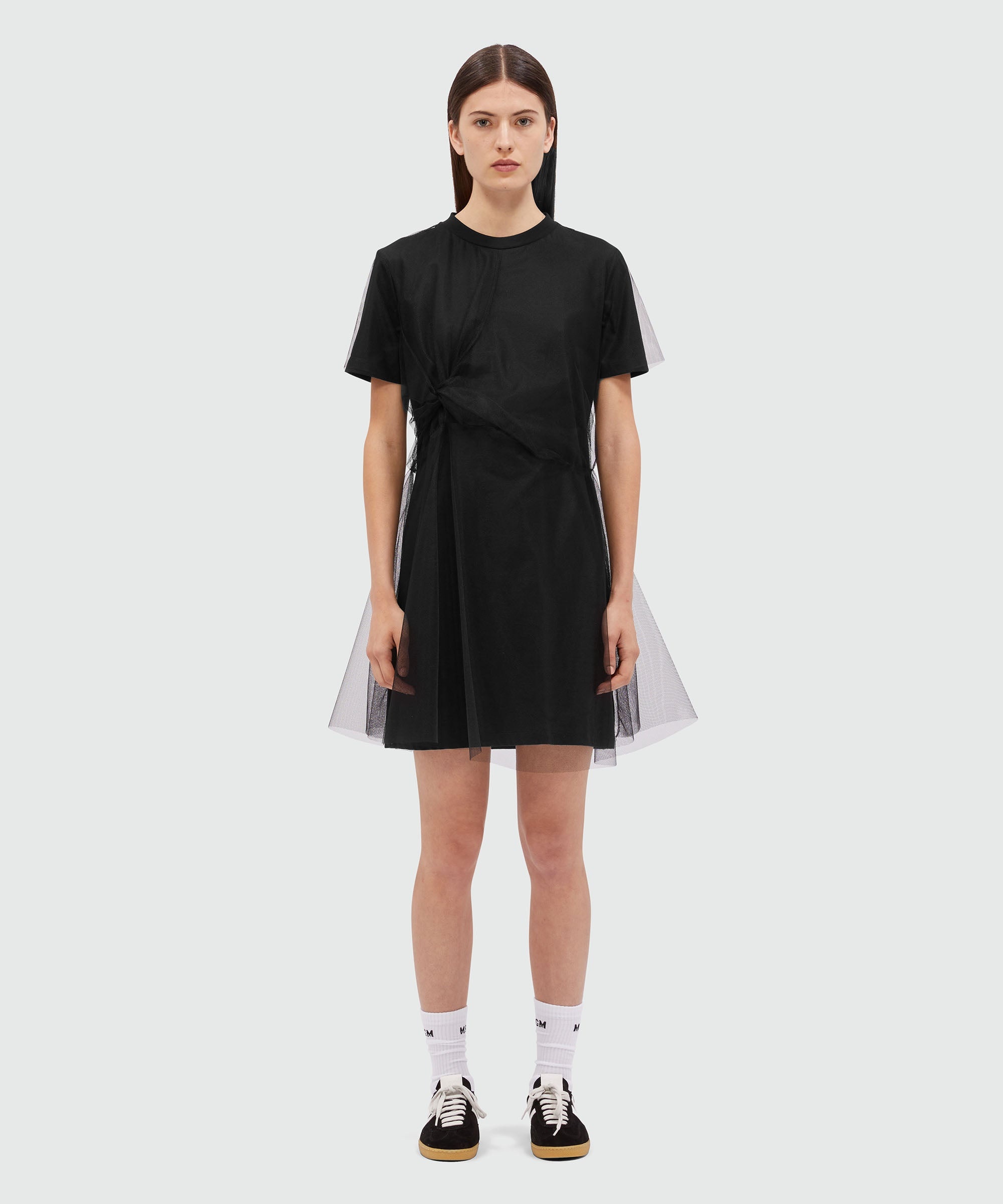 Black jersey t-shirt dress with tulle layer - 2