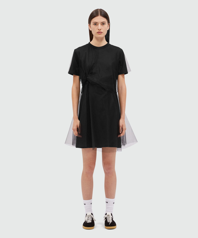 MSGM Black jersey t-shirt dress with tulle layer outlook