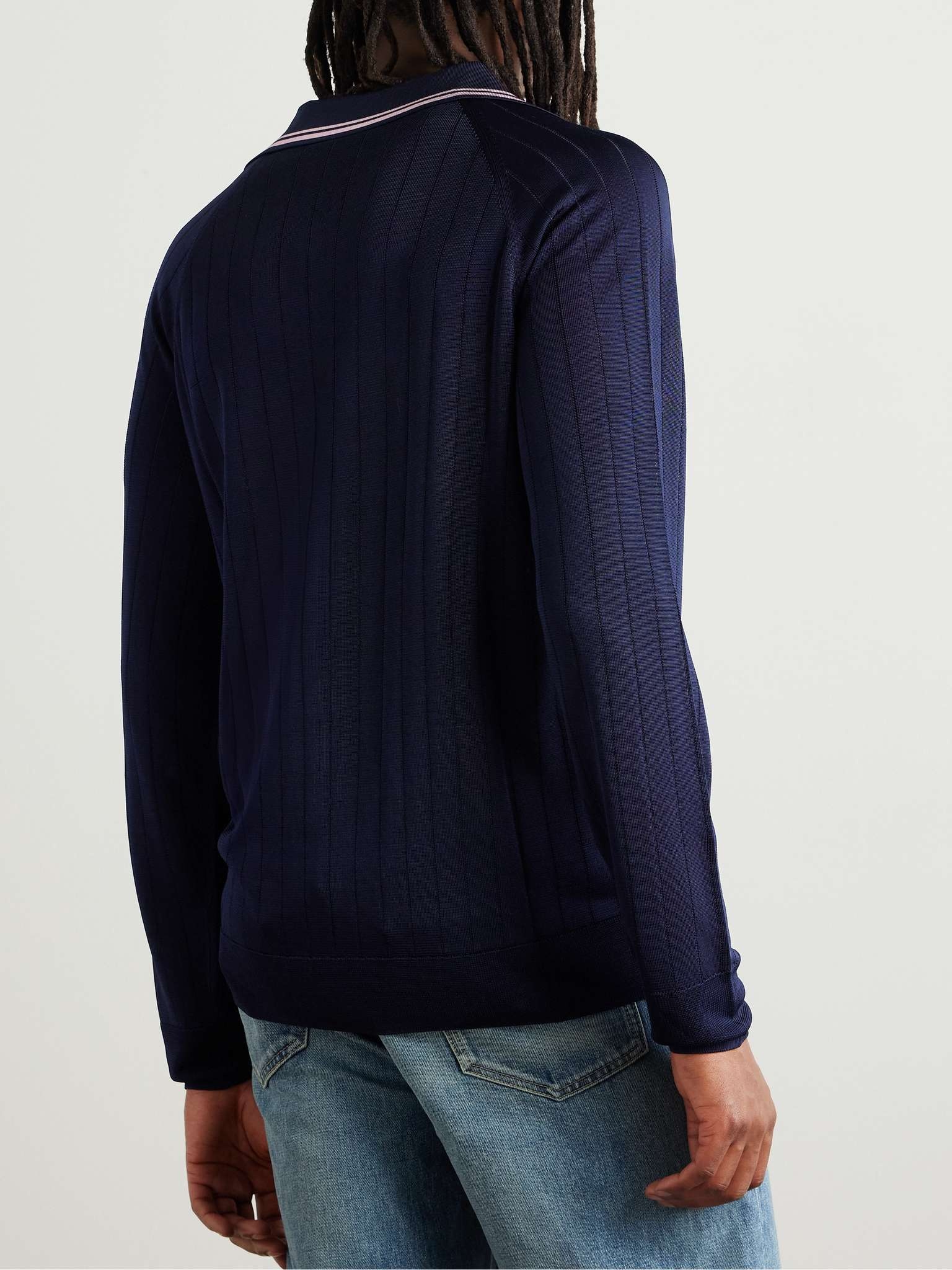 Logo-Embroidered Striped Ribbed-Knit Polo Shirt - 3