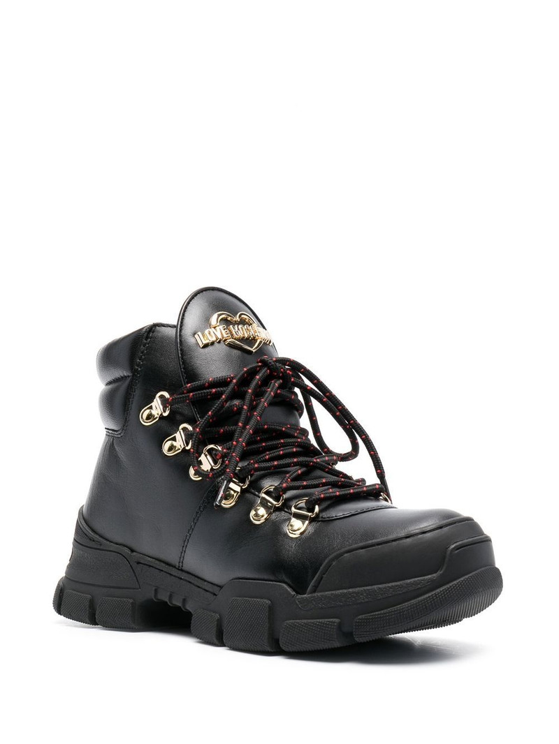 Moschino logo-plaque lace-up ankle boots outlook
