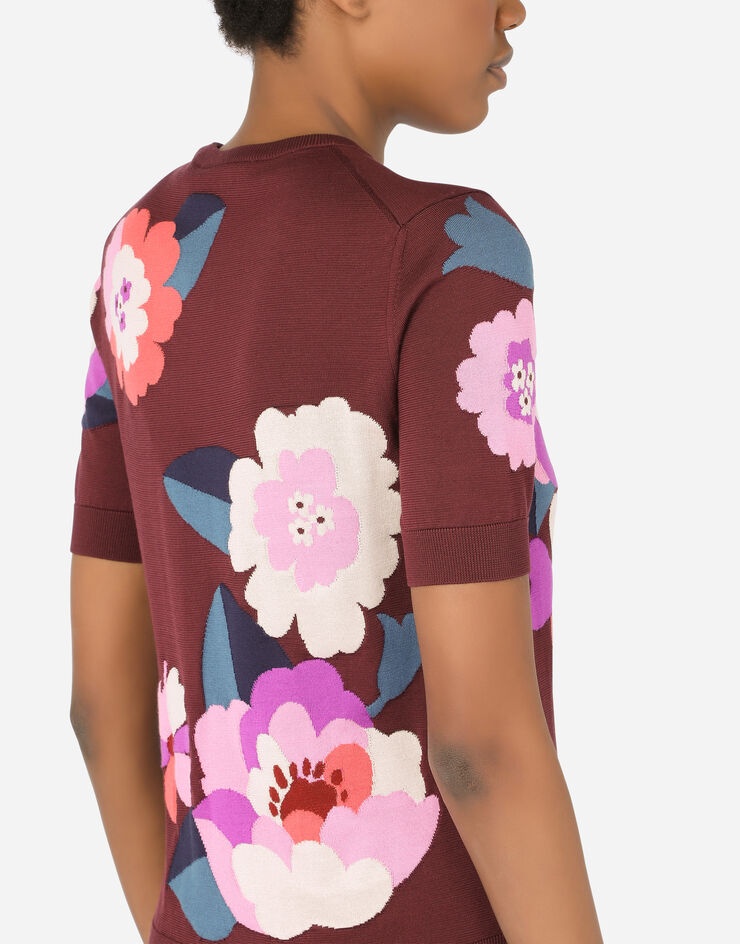 Short-sleeved silk sweater with floral intarsia - 5