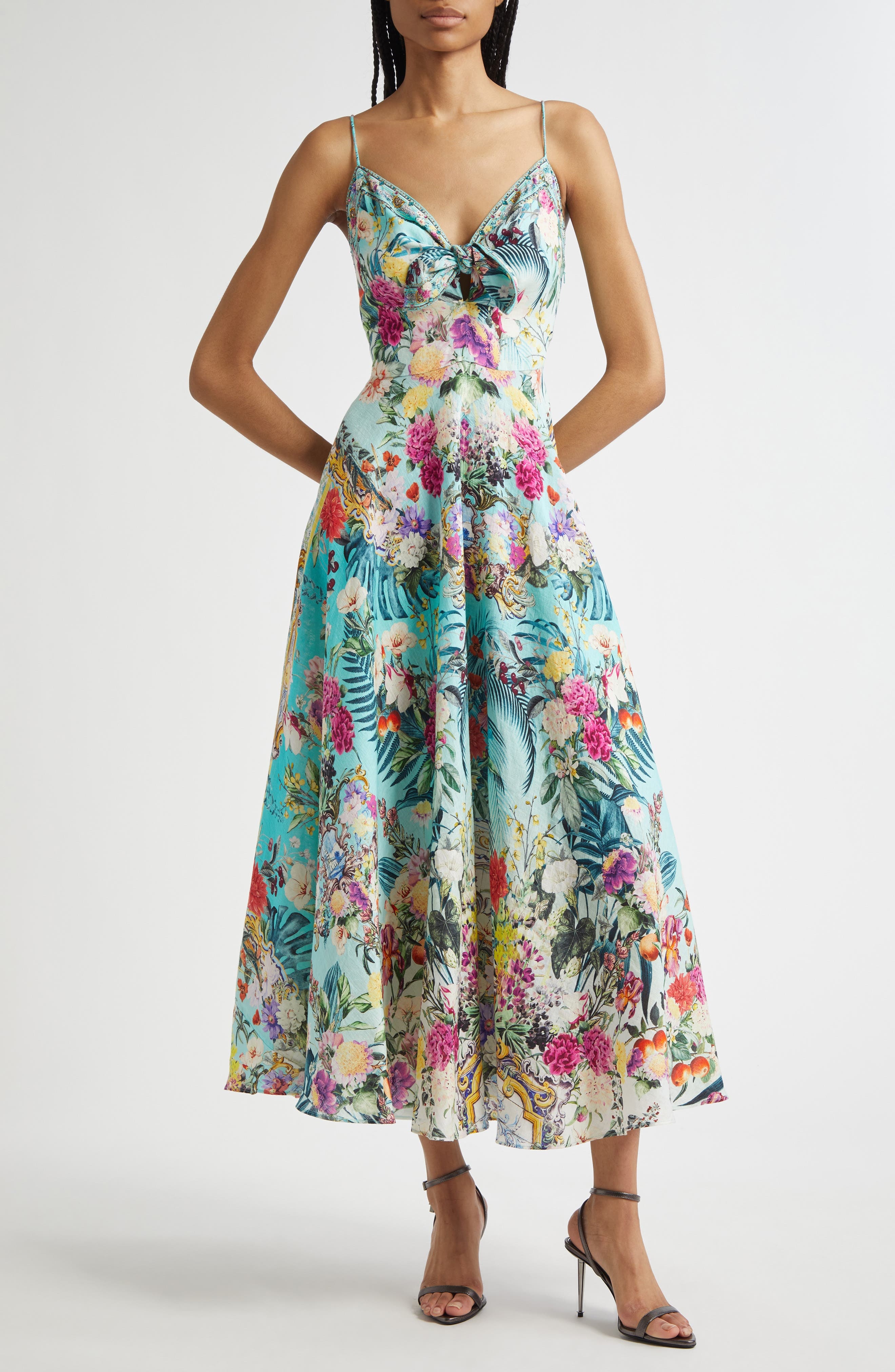Camilla Crystal Embellished Linen Maxi Dress in Gardens Of Queluz at Nordstrom - 1