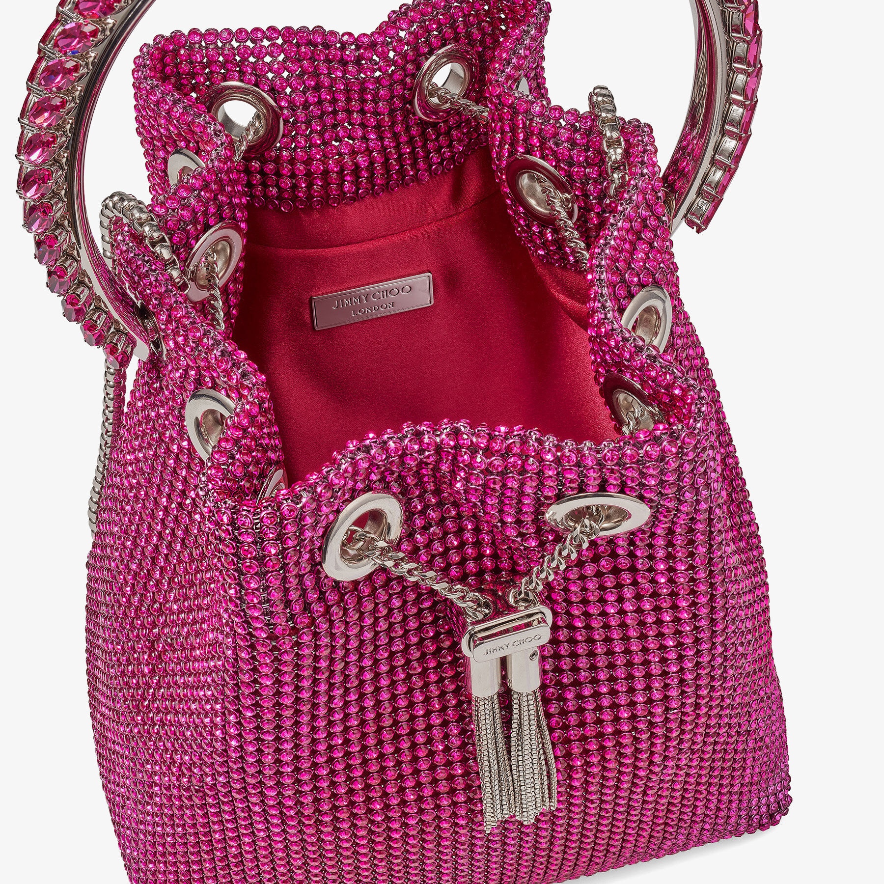 Bon Bon
Fuchsia Satin and Crystal Mesh Mini Bag with Crystal Handle - 3