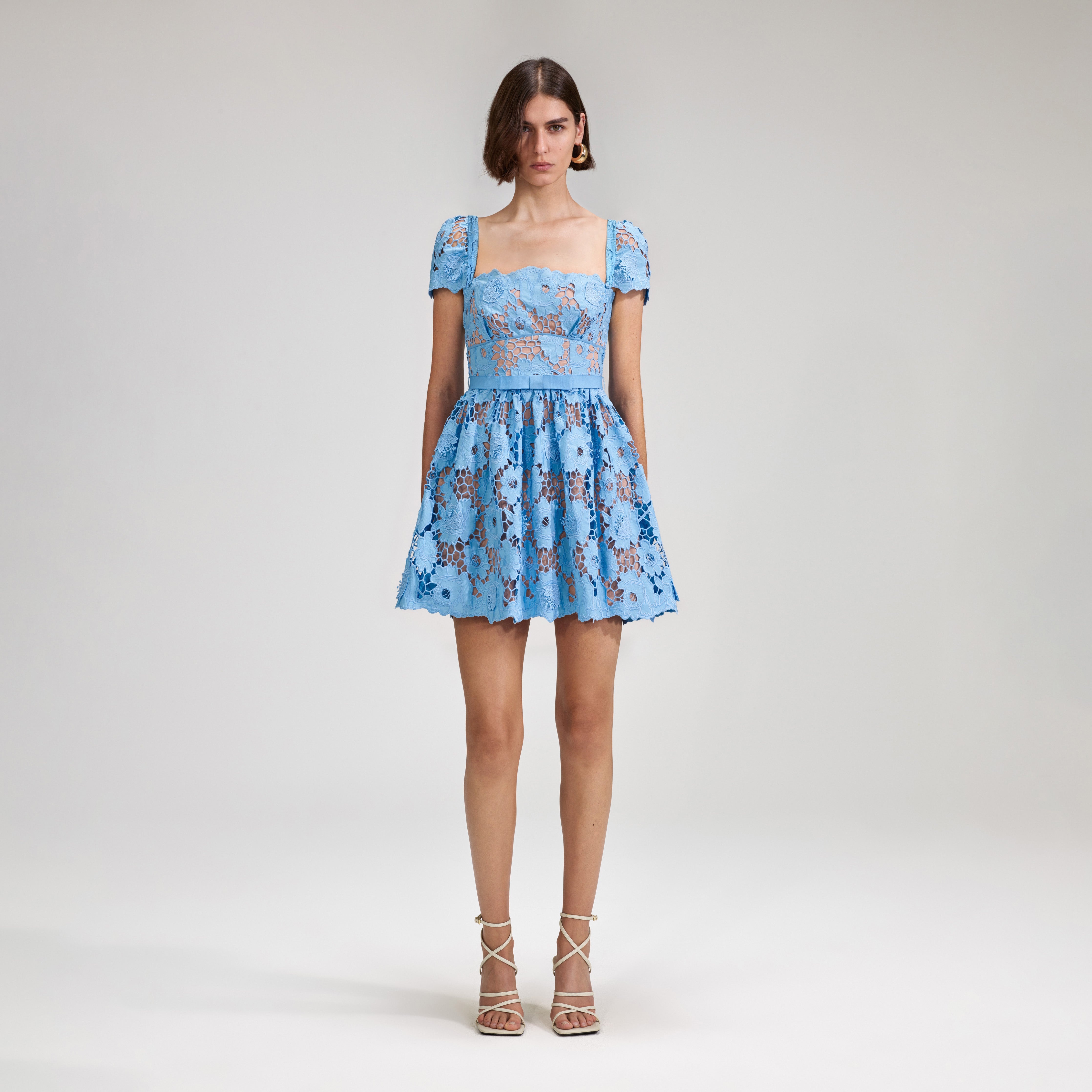 Blue 3D Cotton Lace Mini Dress - 1