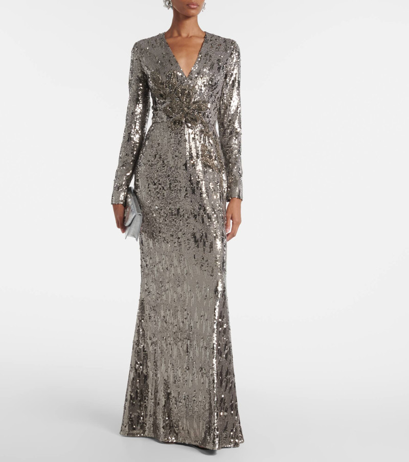 ELIE SAAB Floral-appliqué sequined gown outlook