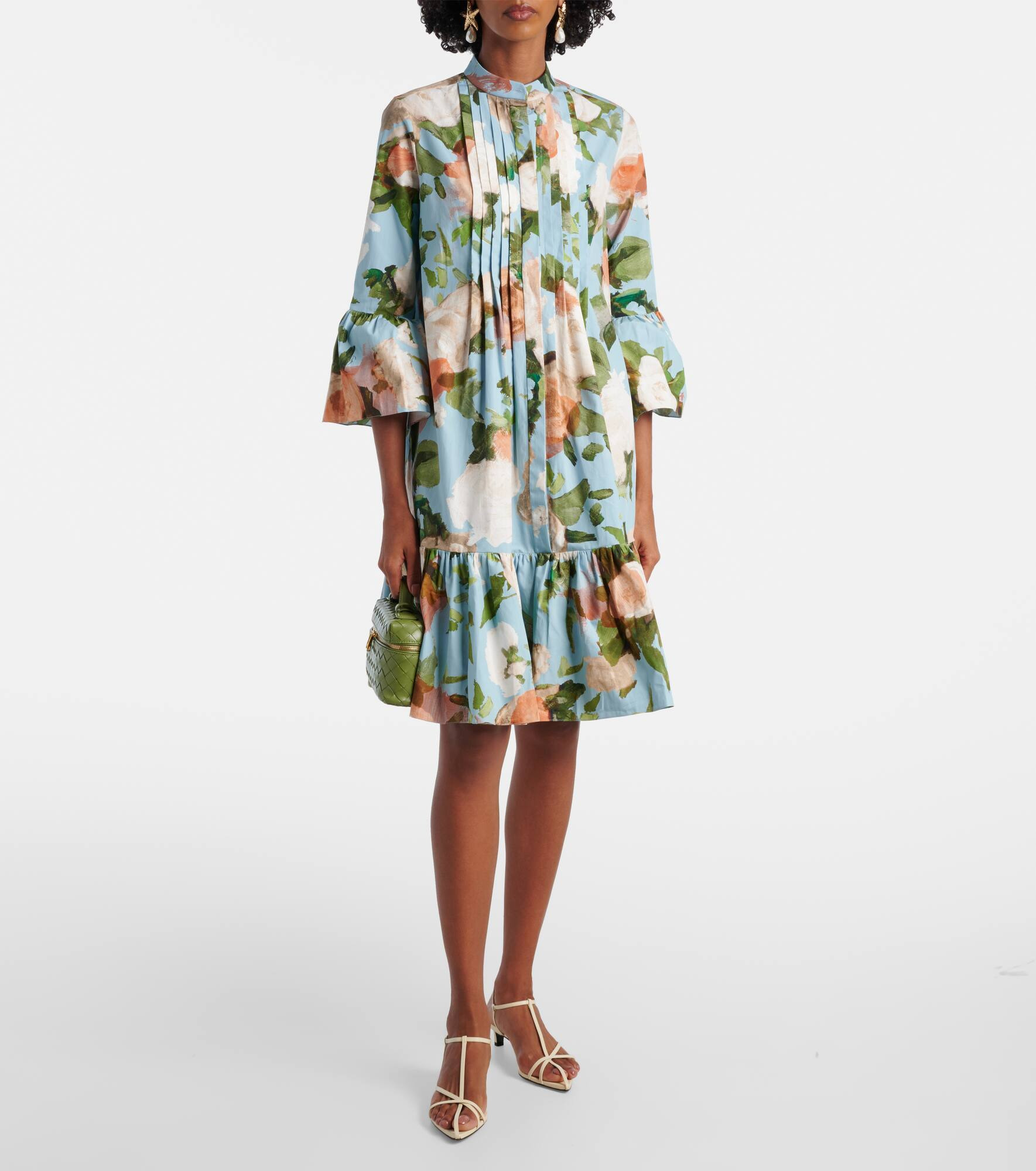 Floral gathered cotton poplin minidress - 2