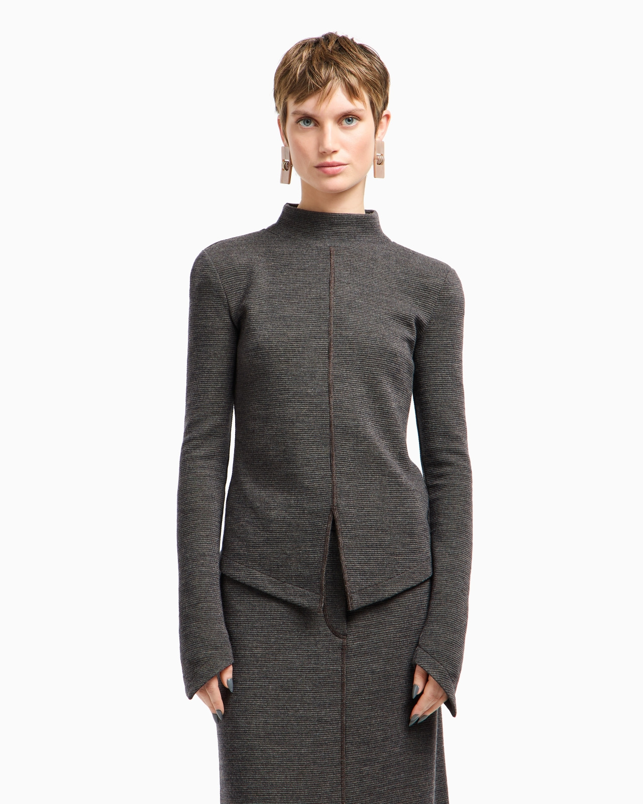 VIRGIN WOOL JERSEY JUMPER WITH STAND COLLAR - 4