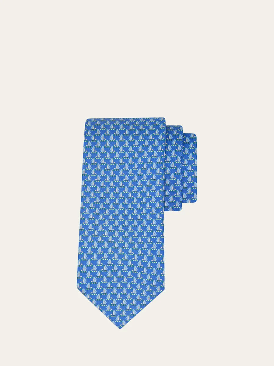 Men's Penguin on Sled Silk Tie - 1