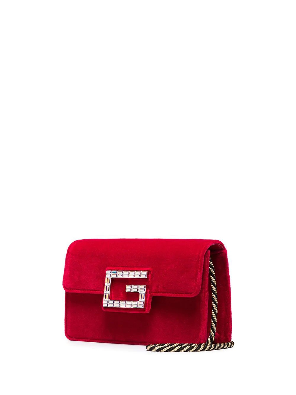 red Broadway velvet crystal G shoulder bag - 4