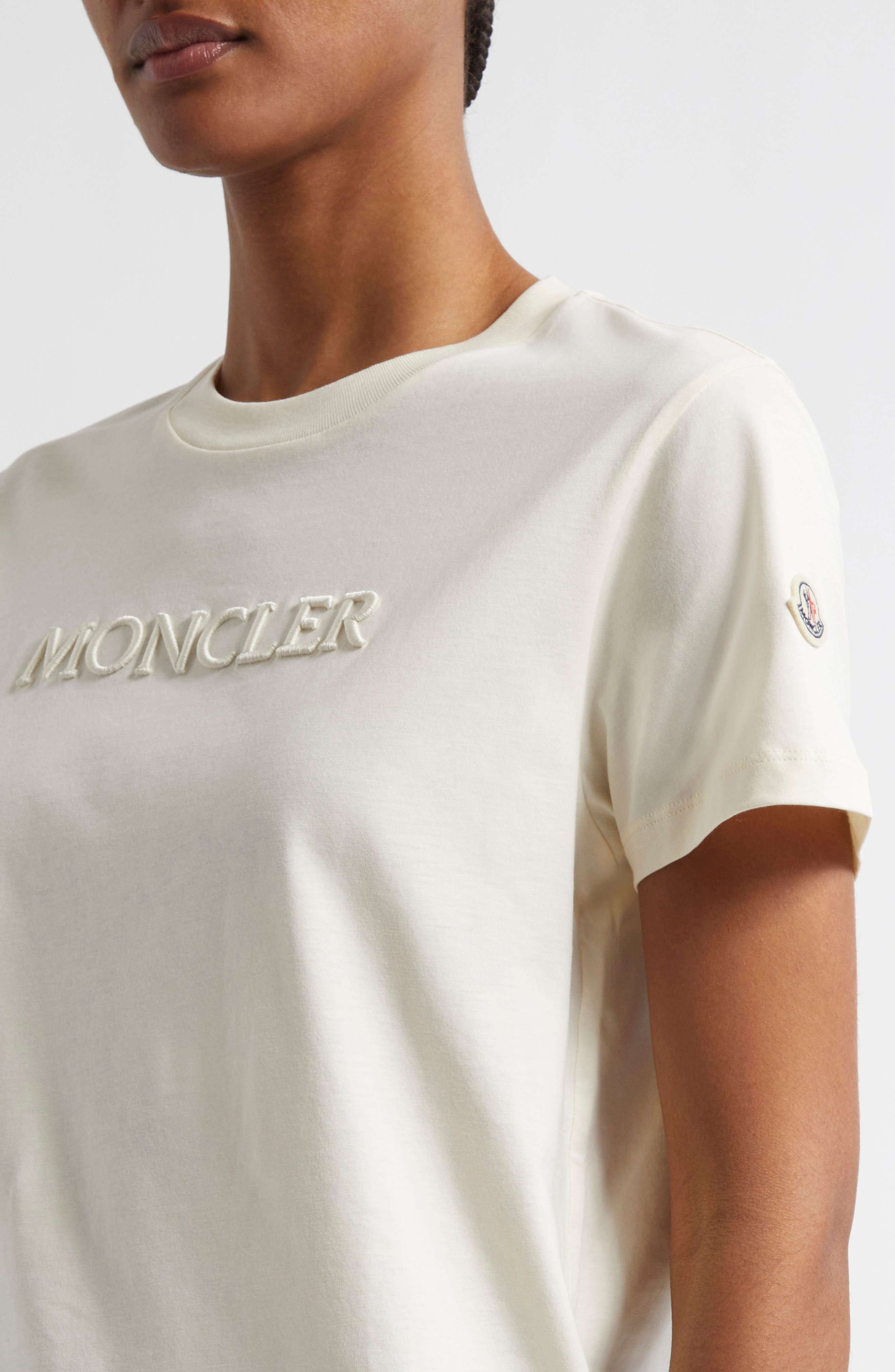 Moncler Logo Embroidered Cotton T-Shirt in White Onyx at Nordstrom - 5