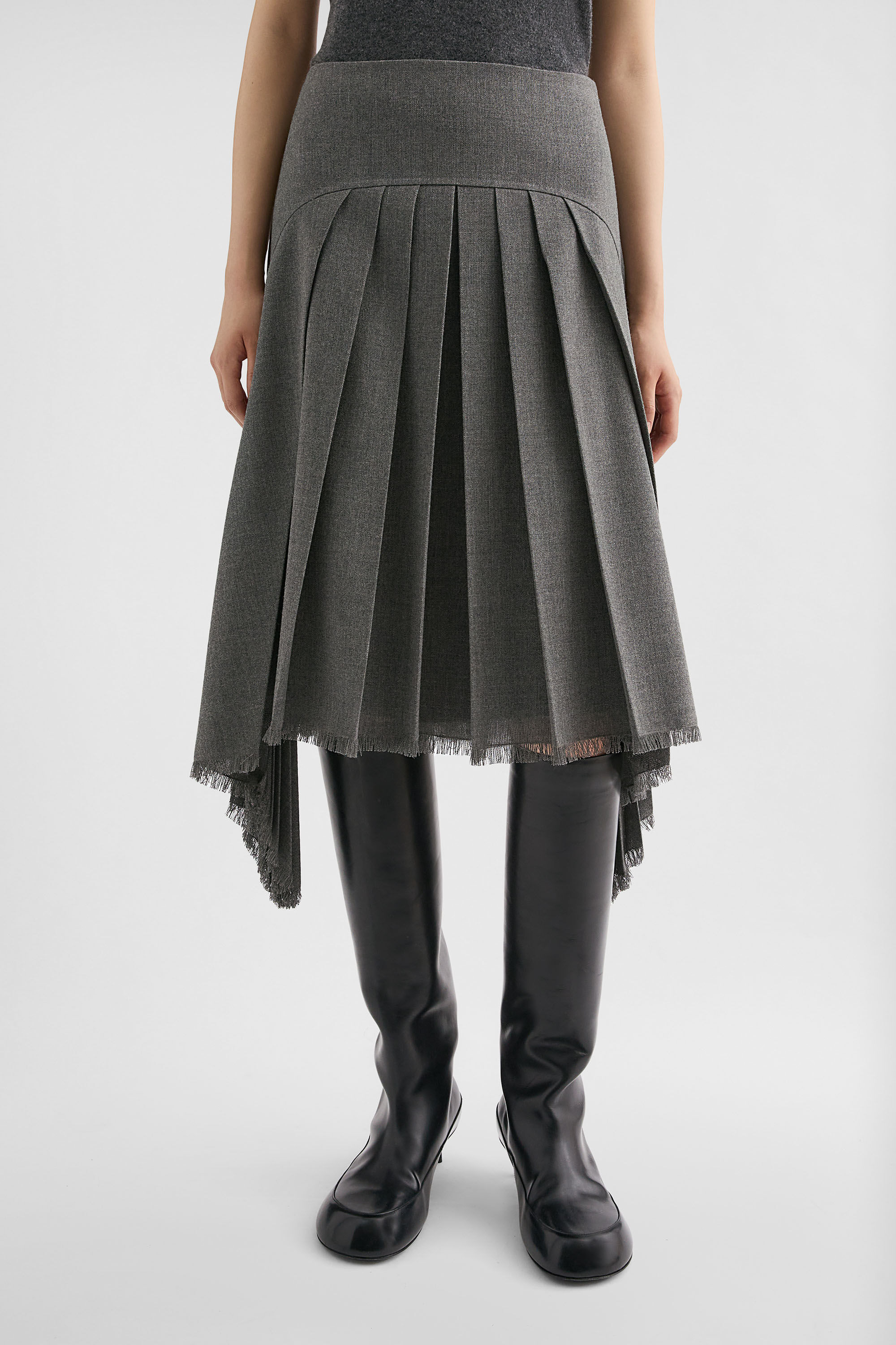 Wool Canvas Pleated Skirt - 2