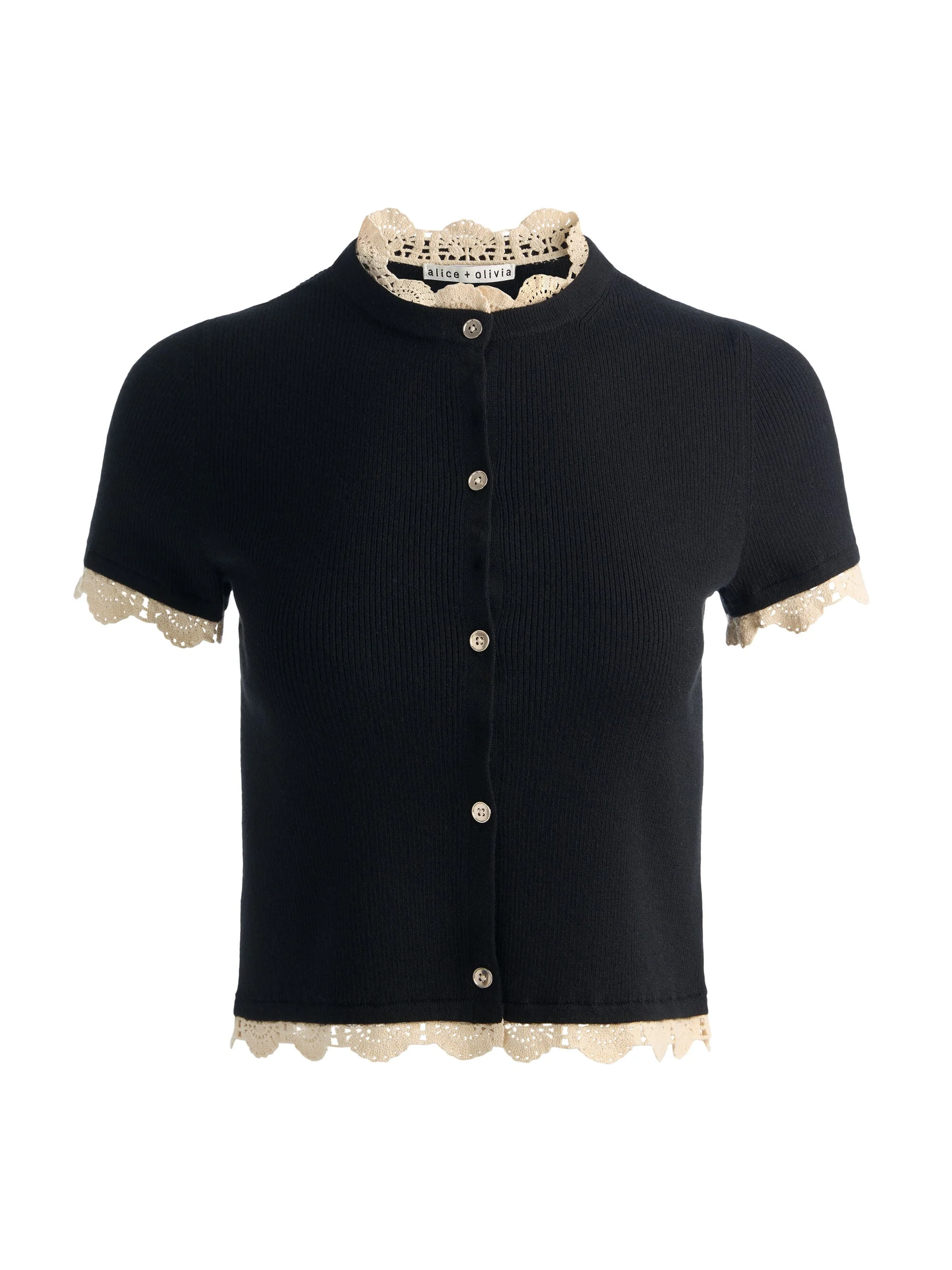 CIARA LACE TRIM CARDIGAN - BLACK/NATURAL - 1