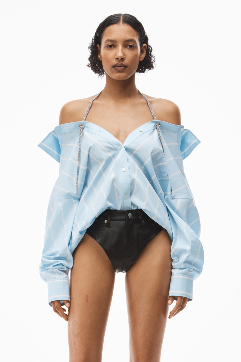 Alexander Wang CRYSTAL BUTTON UP SHIRT IN COTTON POPLIN outlook