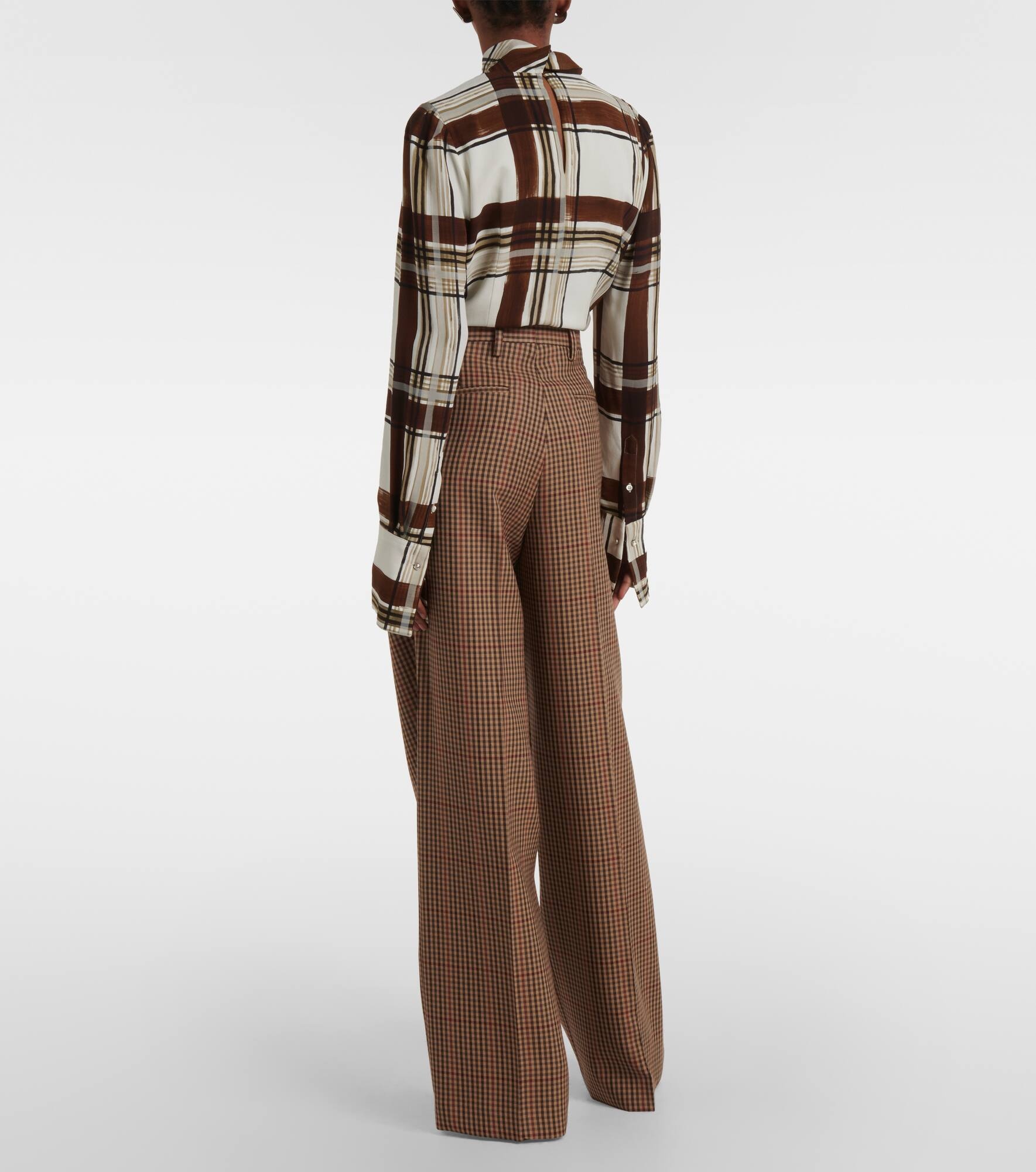 Checked wool wide-leg pants - 3