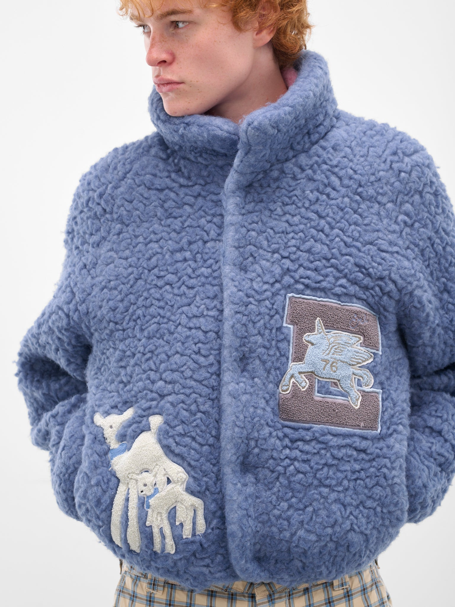 Blue Oversized Varsity Shearling Jacket - 4