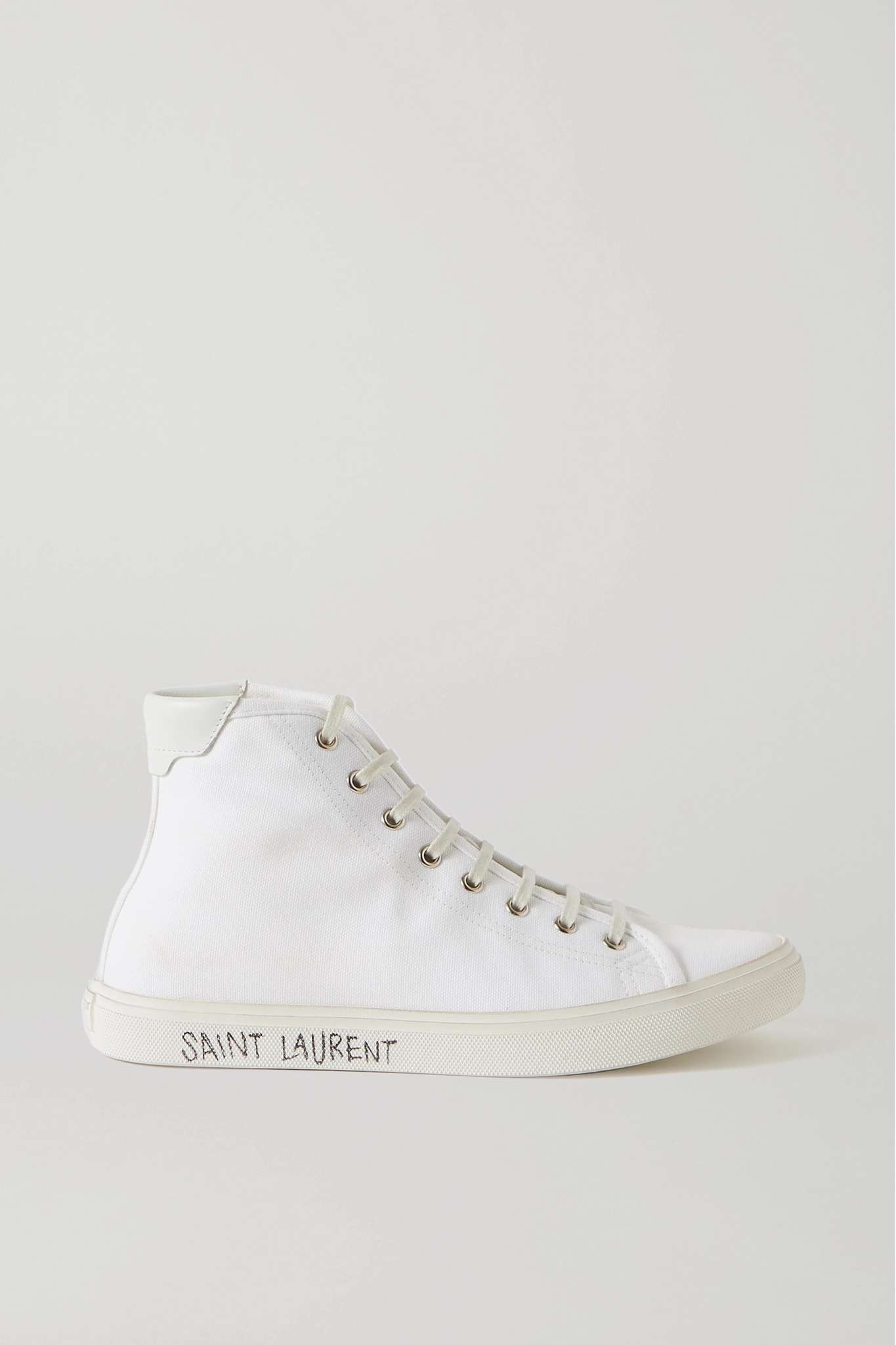 Malibu leather-trimmed distressed cotton-canvas high-top sneakers - 1