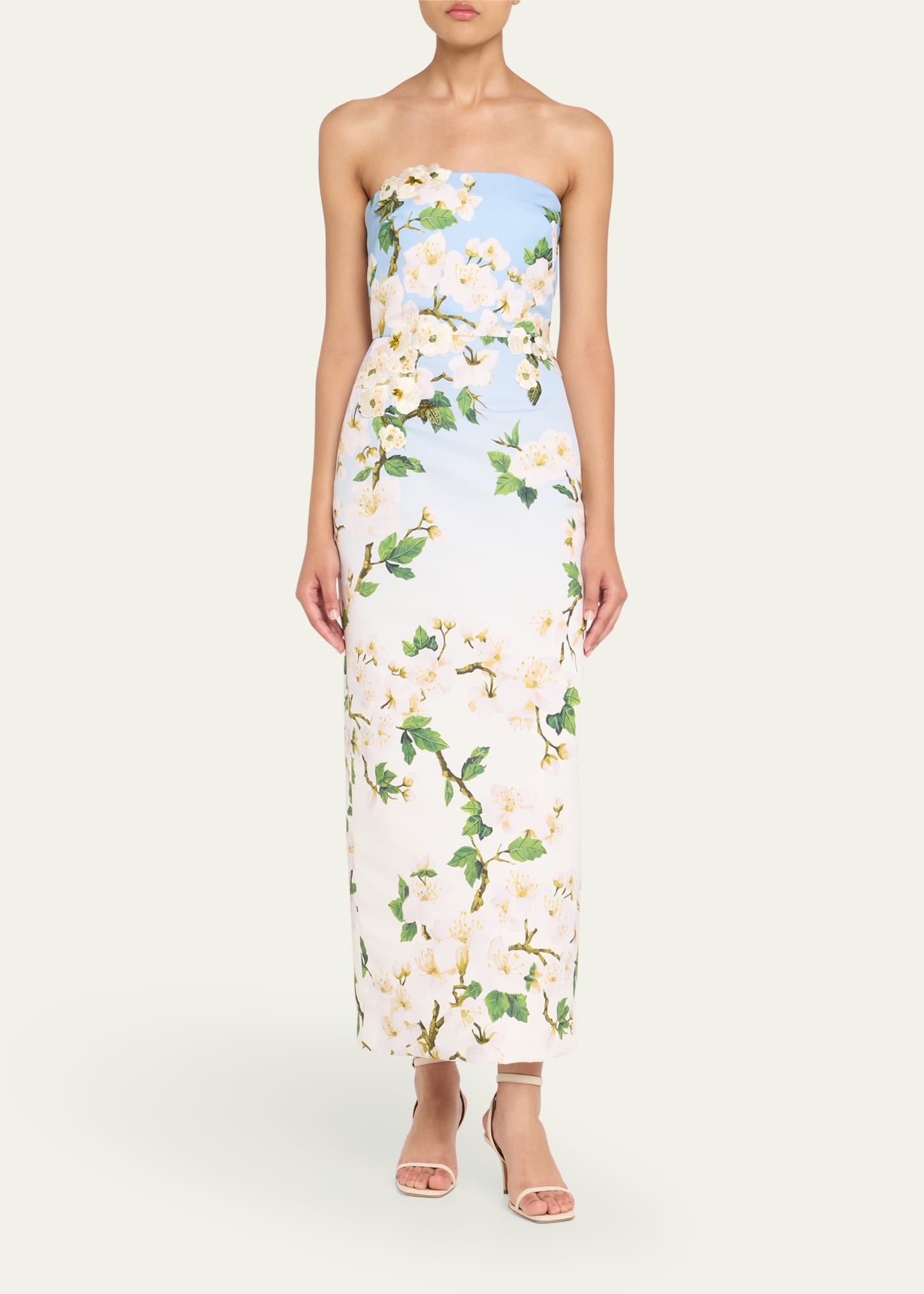 Strapless Cherry Blossom Ombre Embroidered Gown - 2