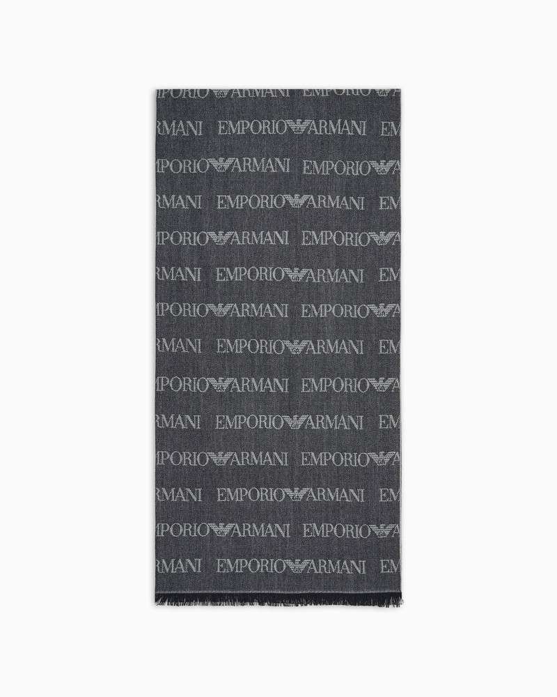 VIRGIN-WOOL BLEND SCARF 와 JACQUARD 로고 LETTERING AND FRINGES - 1