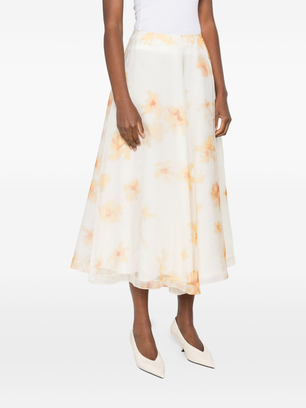 floral-print silk midi skirt - 3