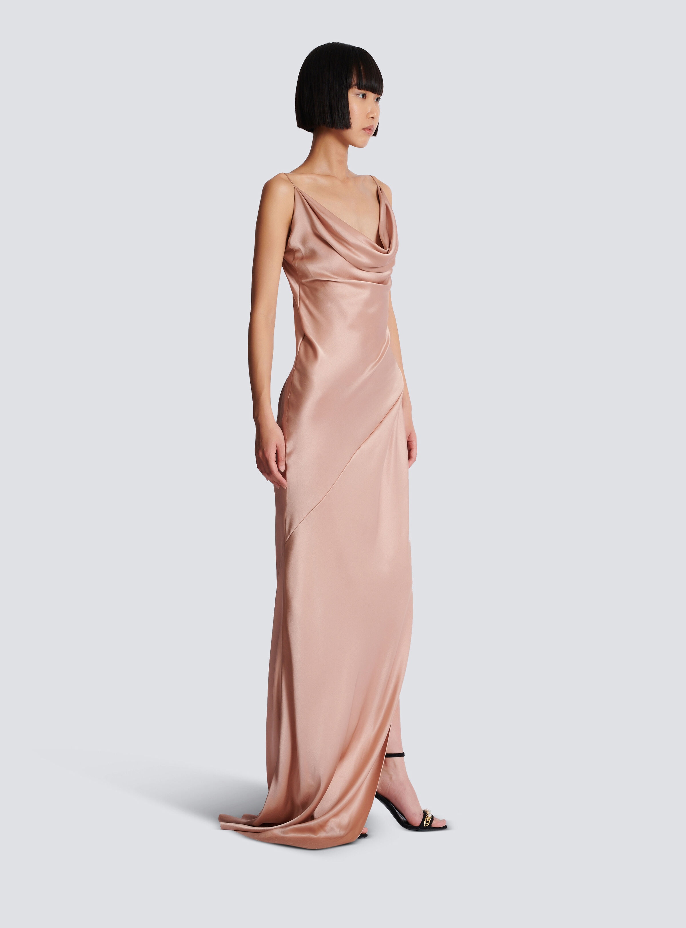Draped satin slit dress - 3