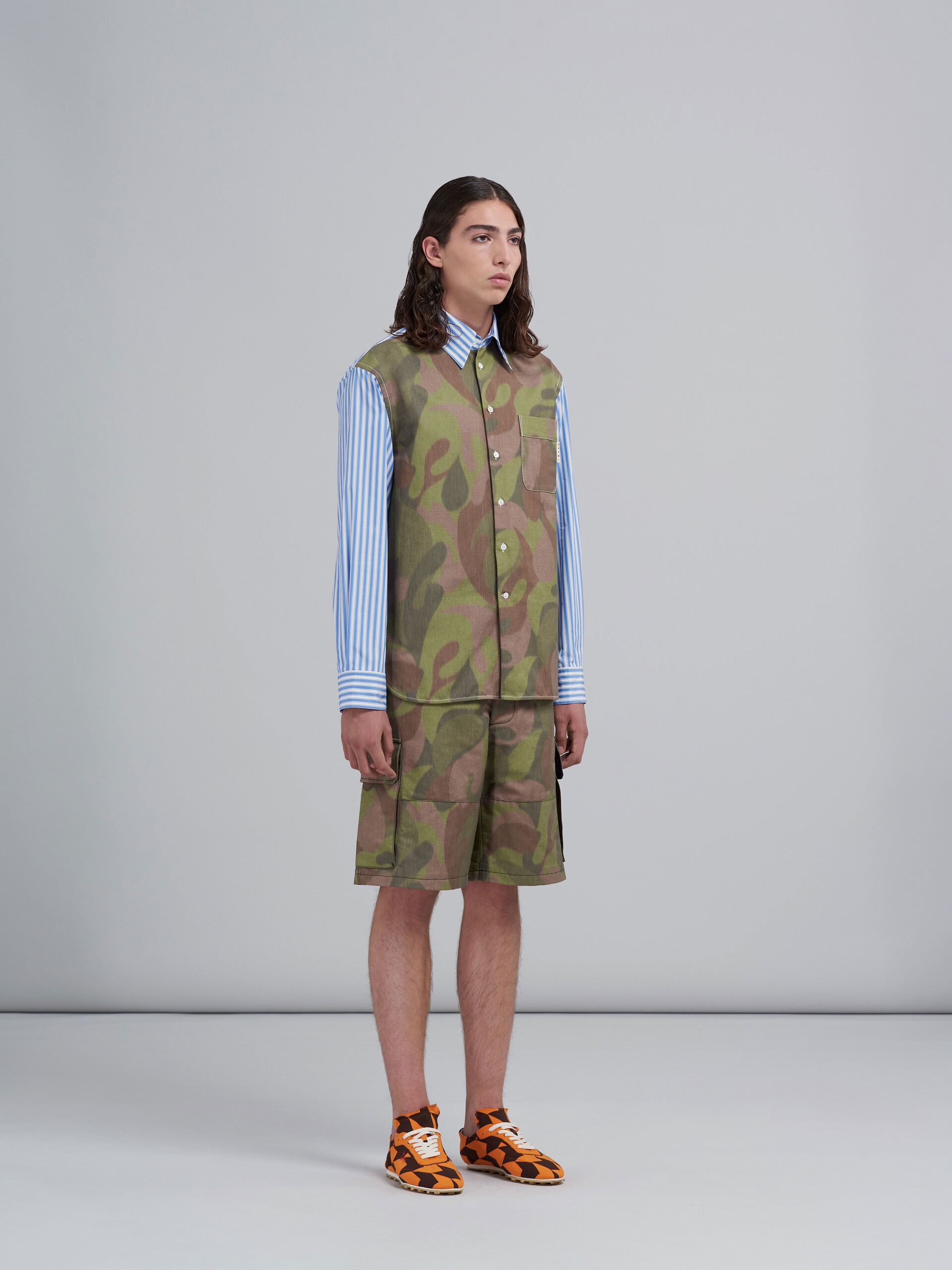 STRIPED POPLIN AND CHINÉ CANVAS SHIRT - 5