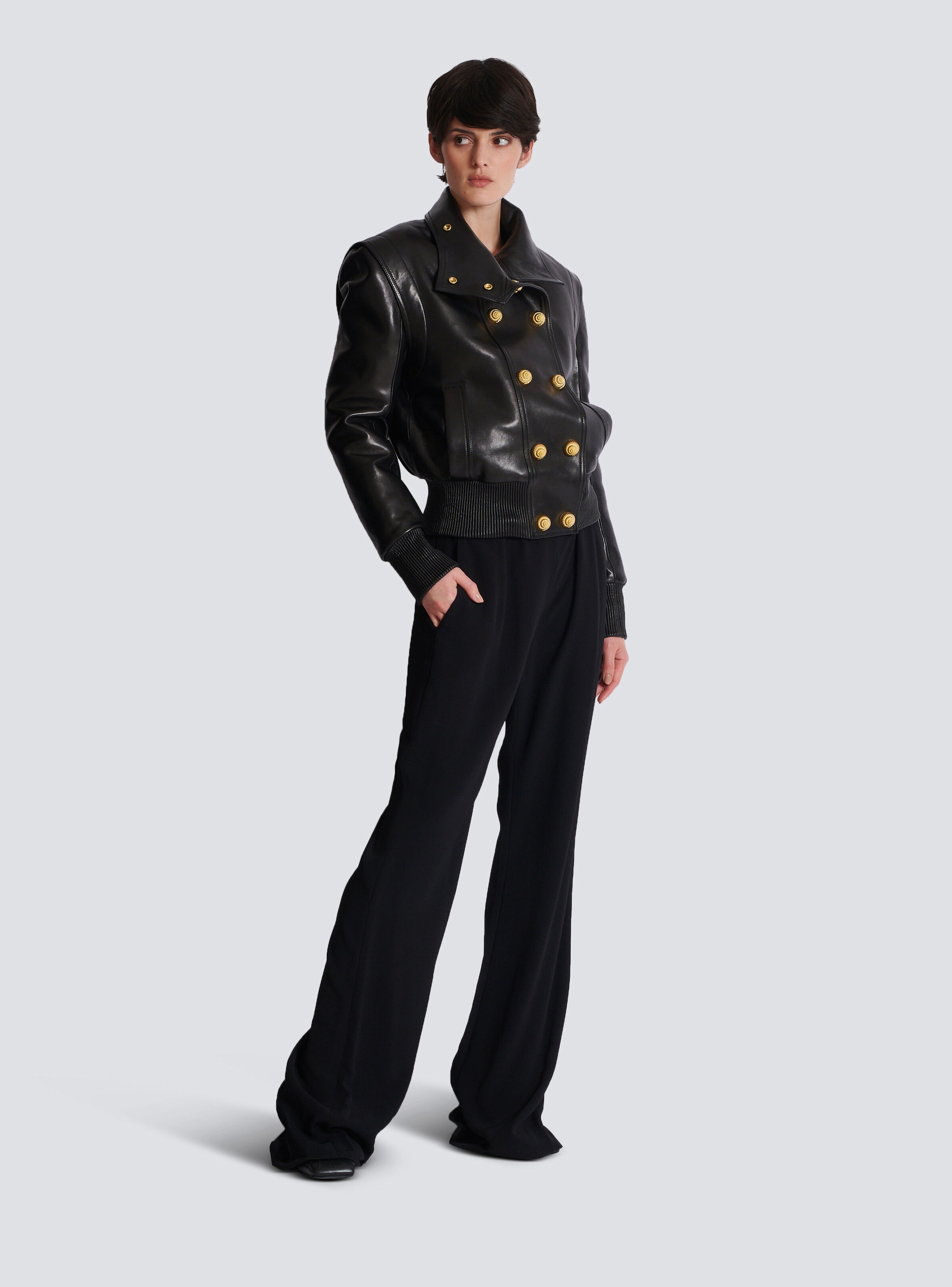 Lambskin leather aviator jacket with stand-up collar - 2
