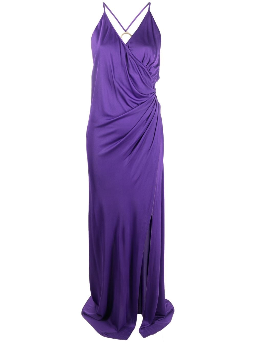 side-slit ruched sleeveless gown - 1