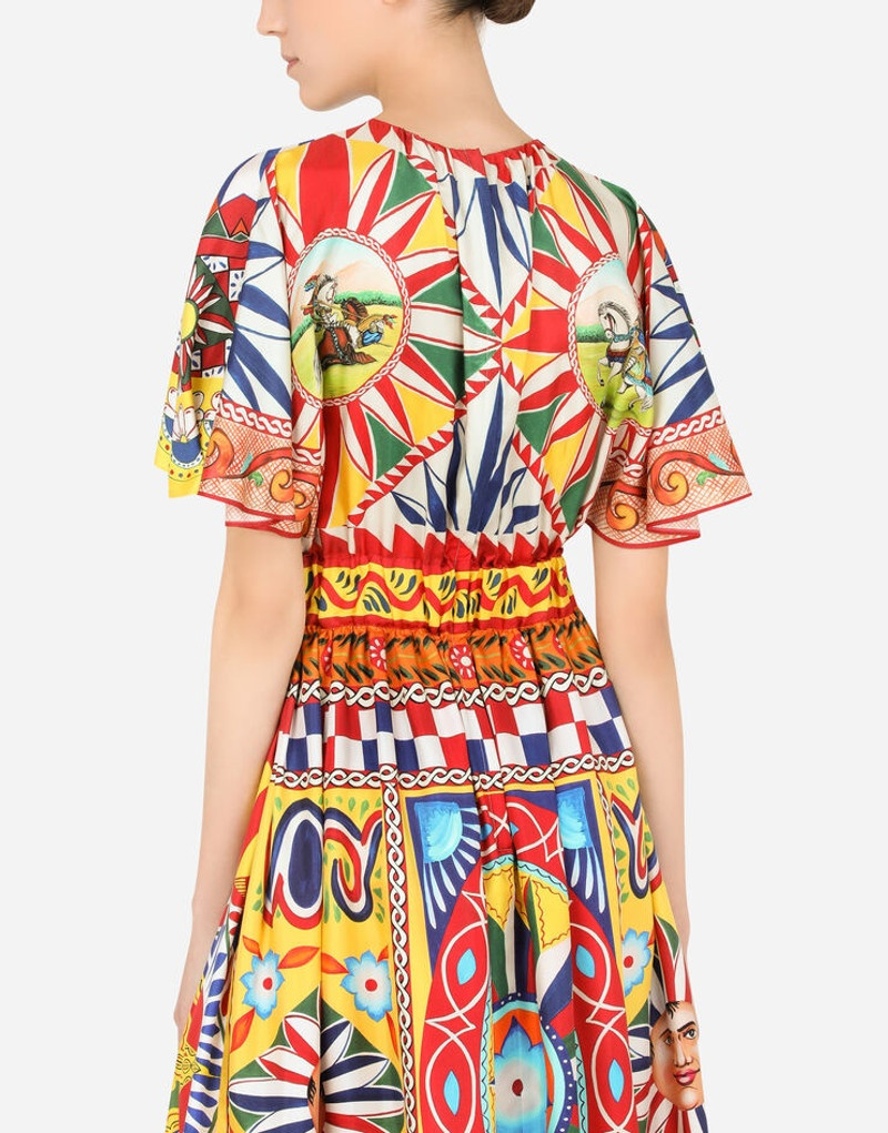 Calf-length dress in Carretto-print silk 5