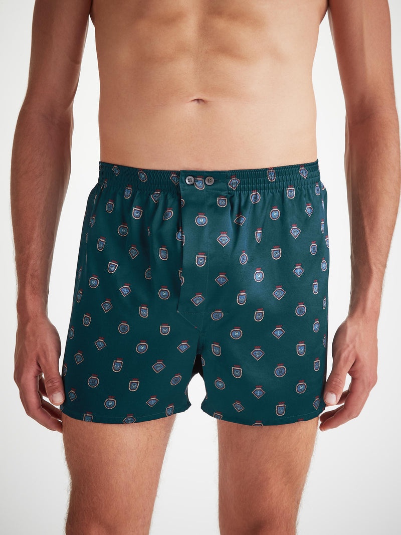 Men's Classic Fit Boxers Silk Satin Green Badge Print - 3