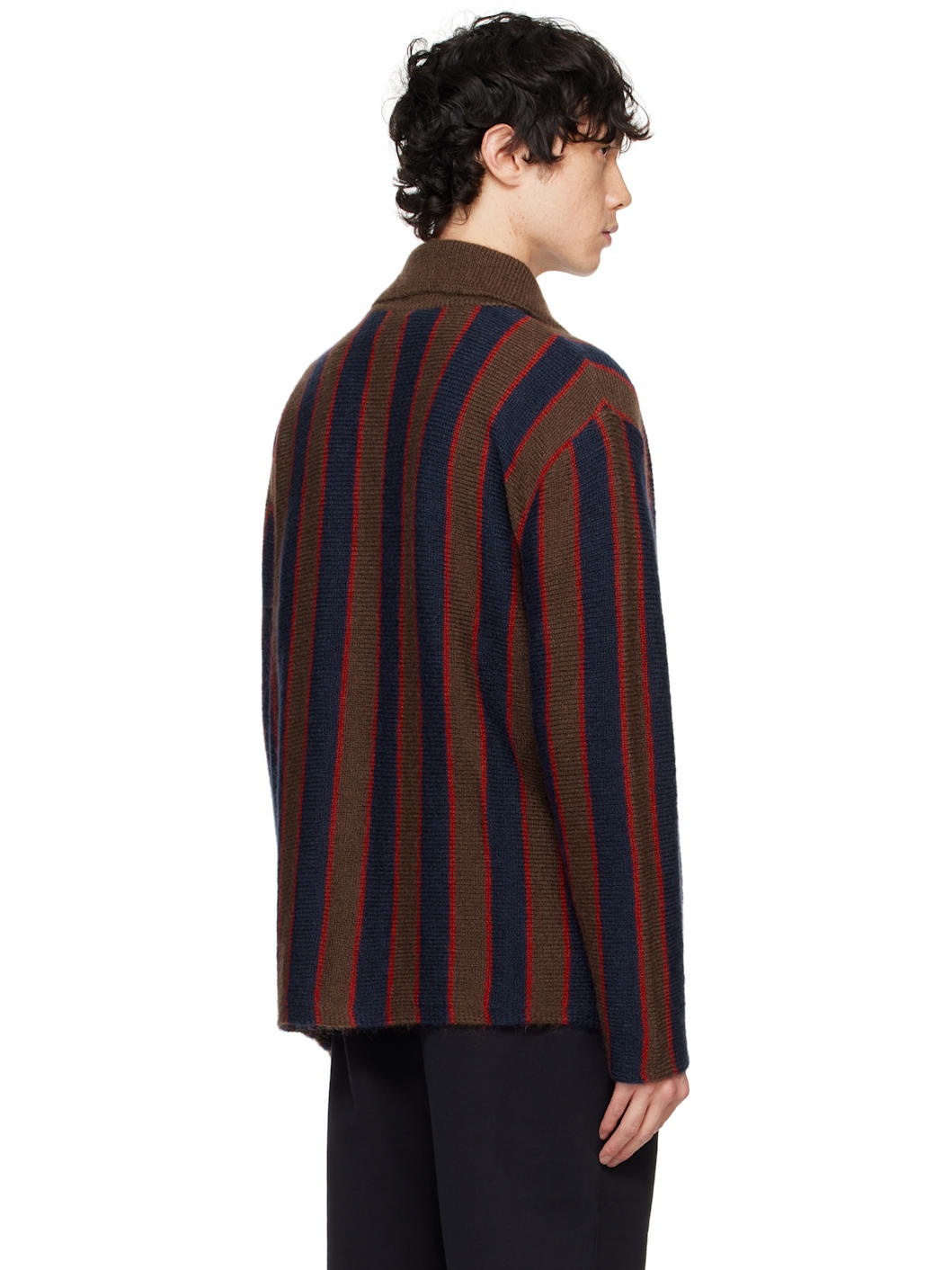 Navy & Brown Mohair Stripe Cardigan - 3