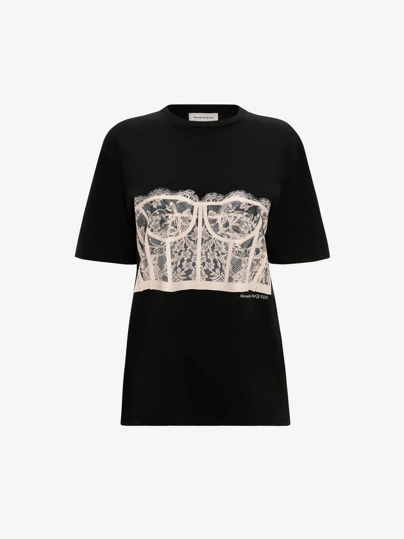 ★【ALEXANDER MCQUEEN】★LACE CORSET SHORT SLEEVE T SHIRT★ Alexander McQueen Lace Corset T-shirt in Black