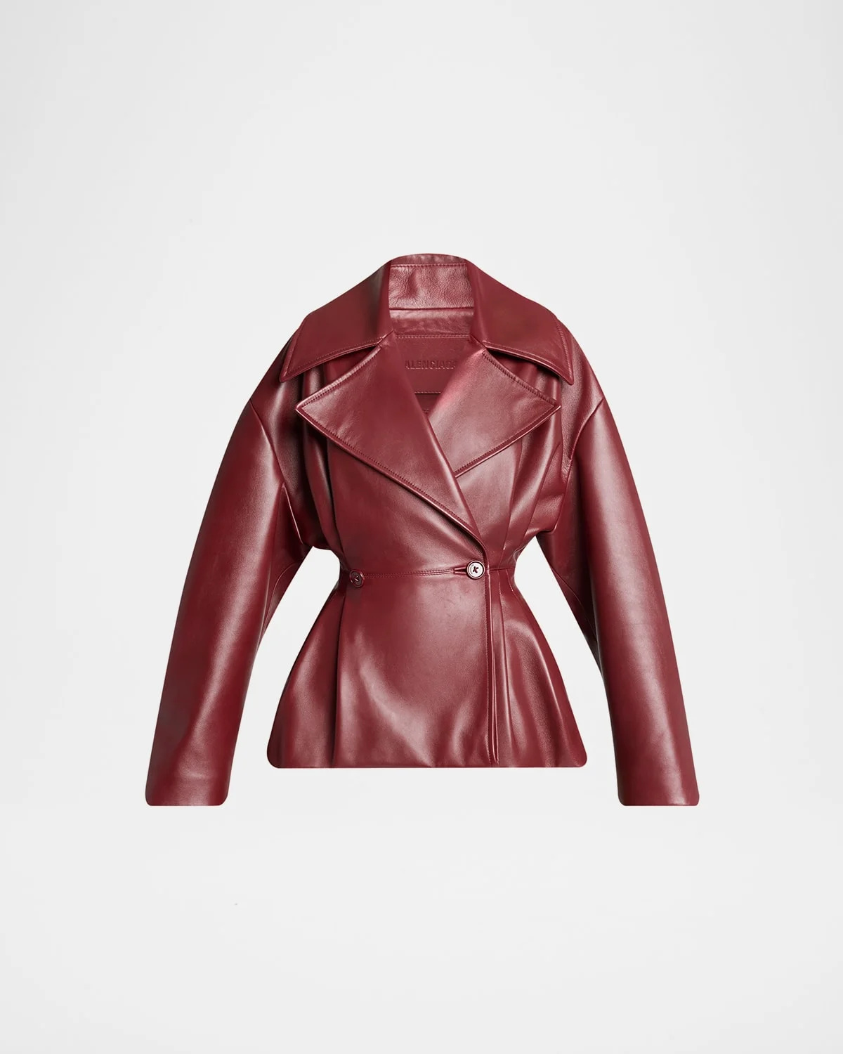 Pleated Leather Short Peplum Trench Coat - 1