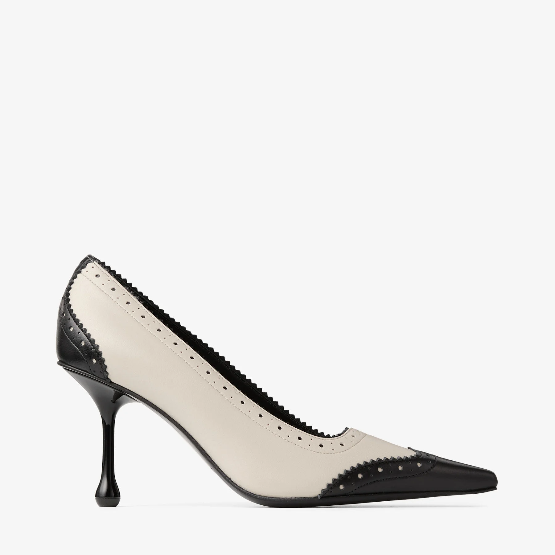 Ixia 80 Black and Bone Nappa Leather Pumps with Broguing - 1