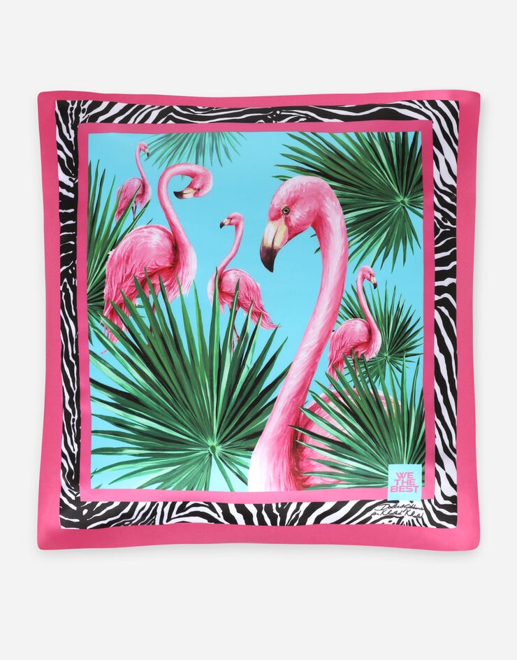 Flamingo-print silk pillow cover - 1