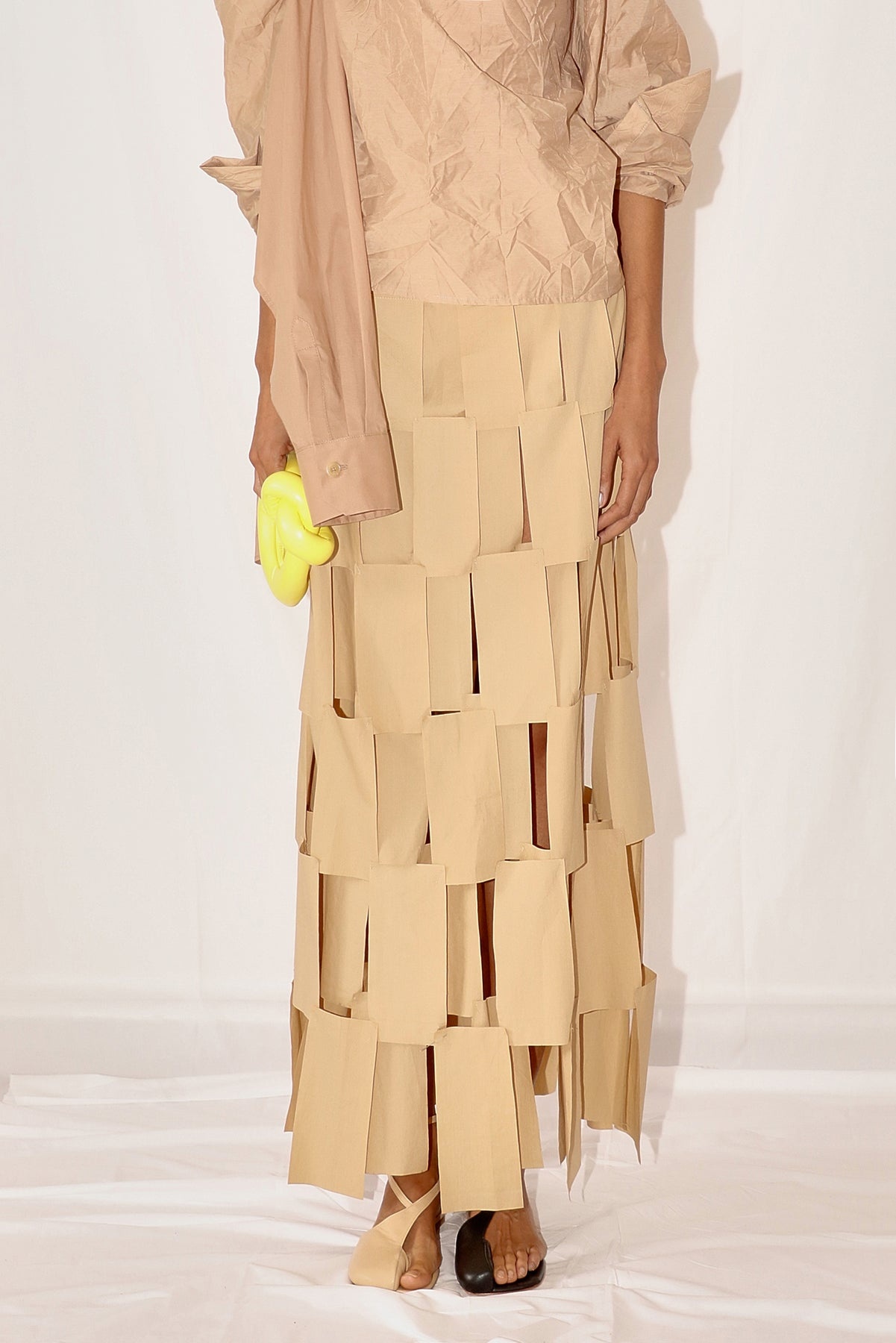 MAXI MULTI RECTANGLE DOUBLE-LAYERED SKIRT BEIGE - 8