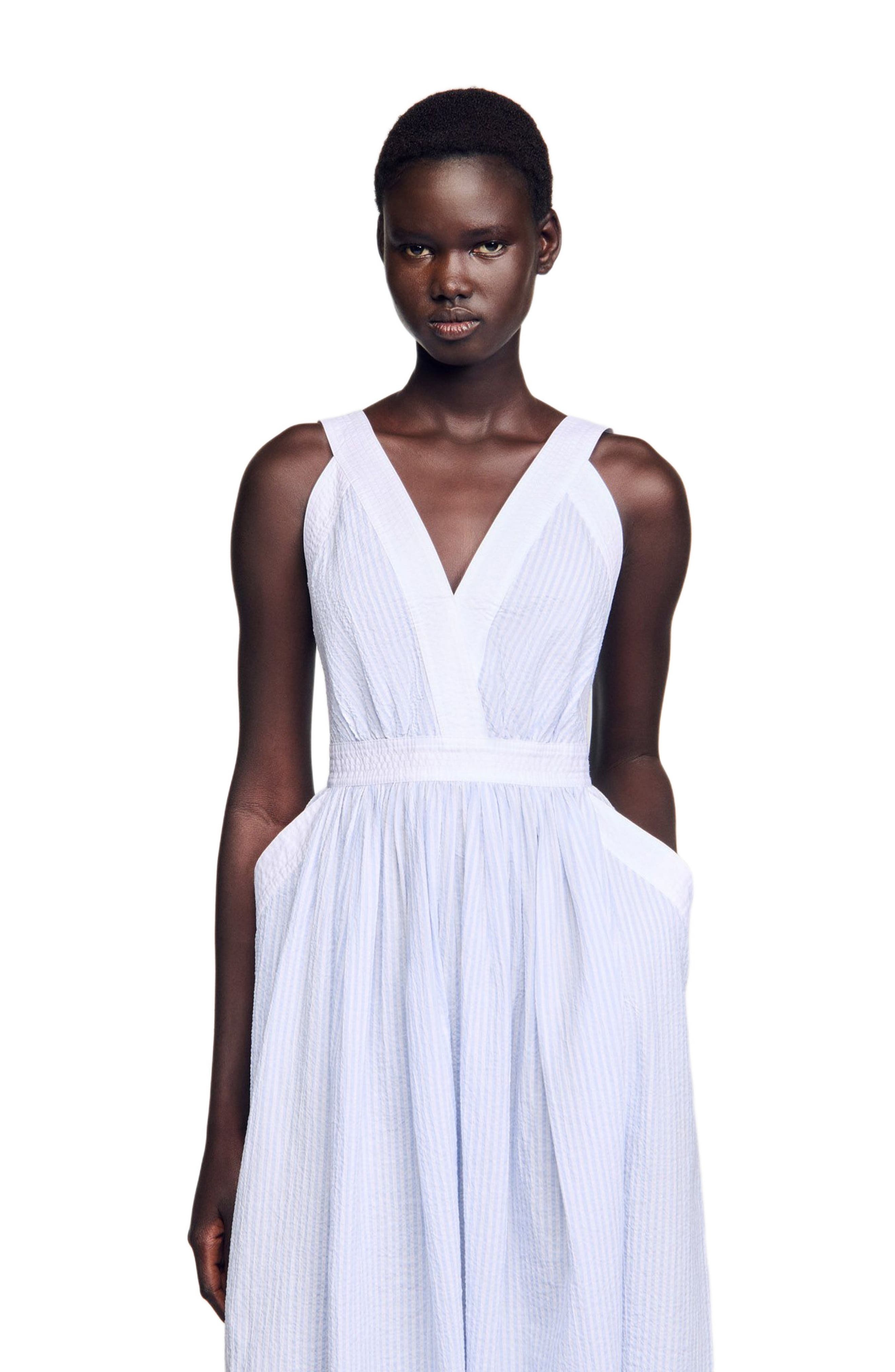 SANDRO Long striped dress in Ciel /Blanc at Nordstrom - 4