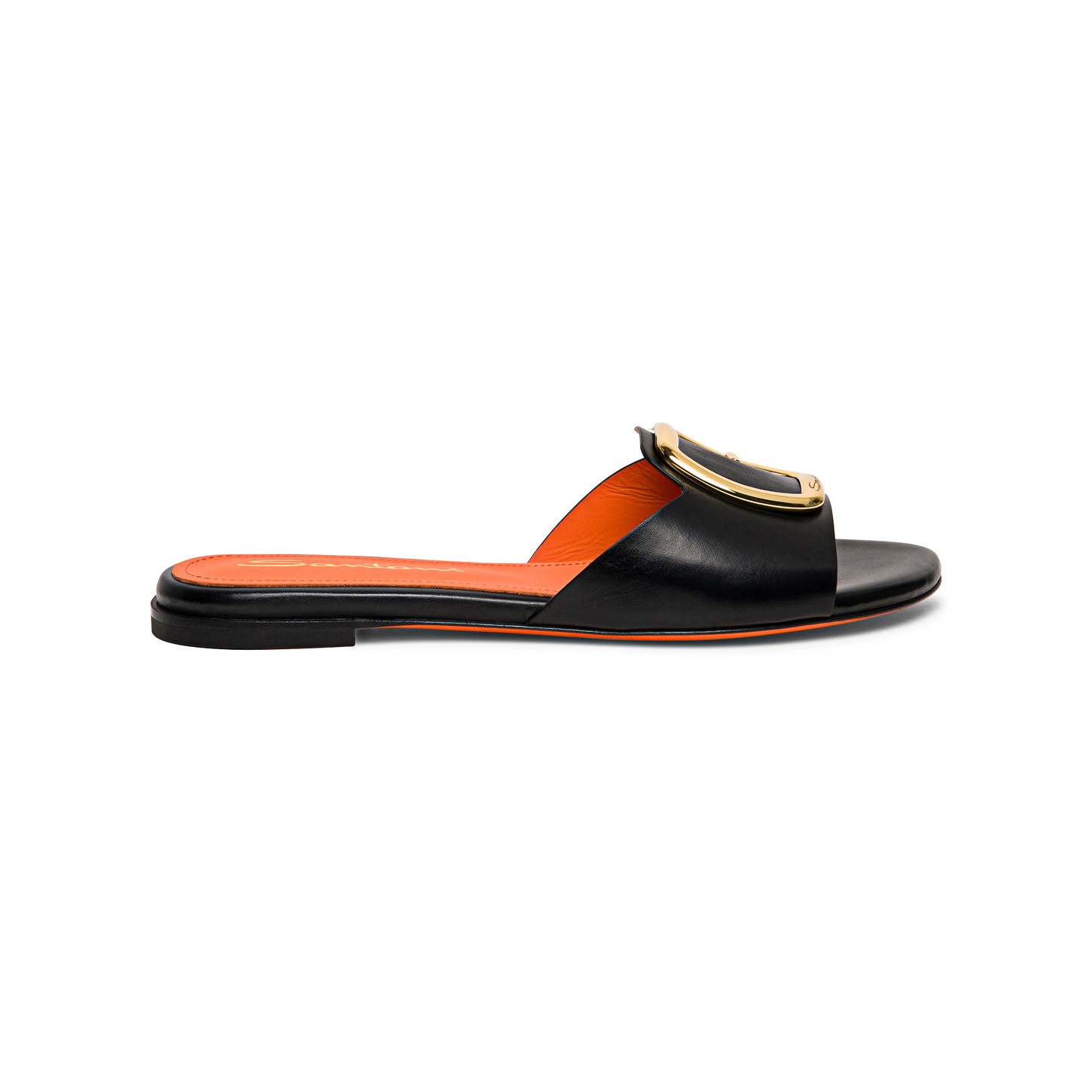 Women's black leather slide sandal - 1