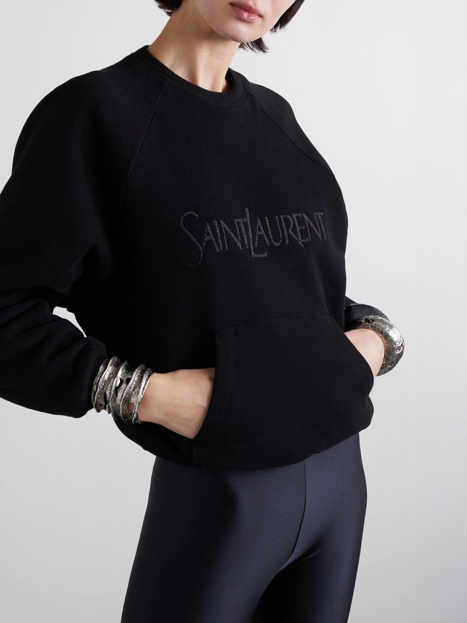Embroidered cotton-jersey sweatshirt Black - 3