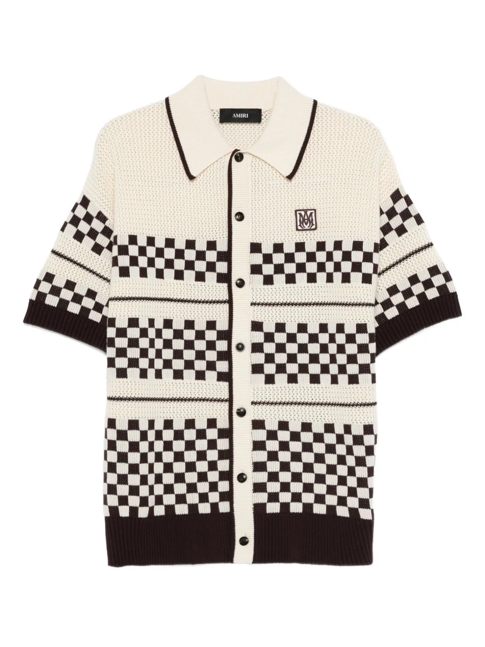 Checkered mesh logo-patch shirt - 1