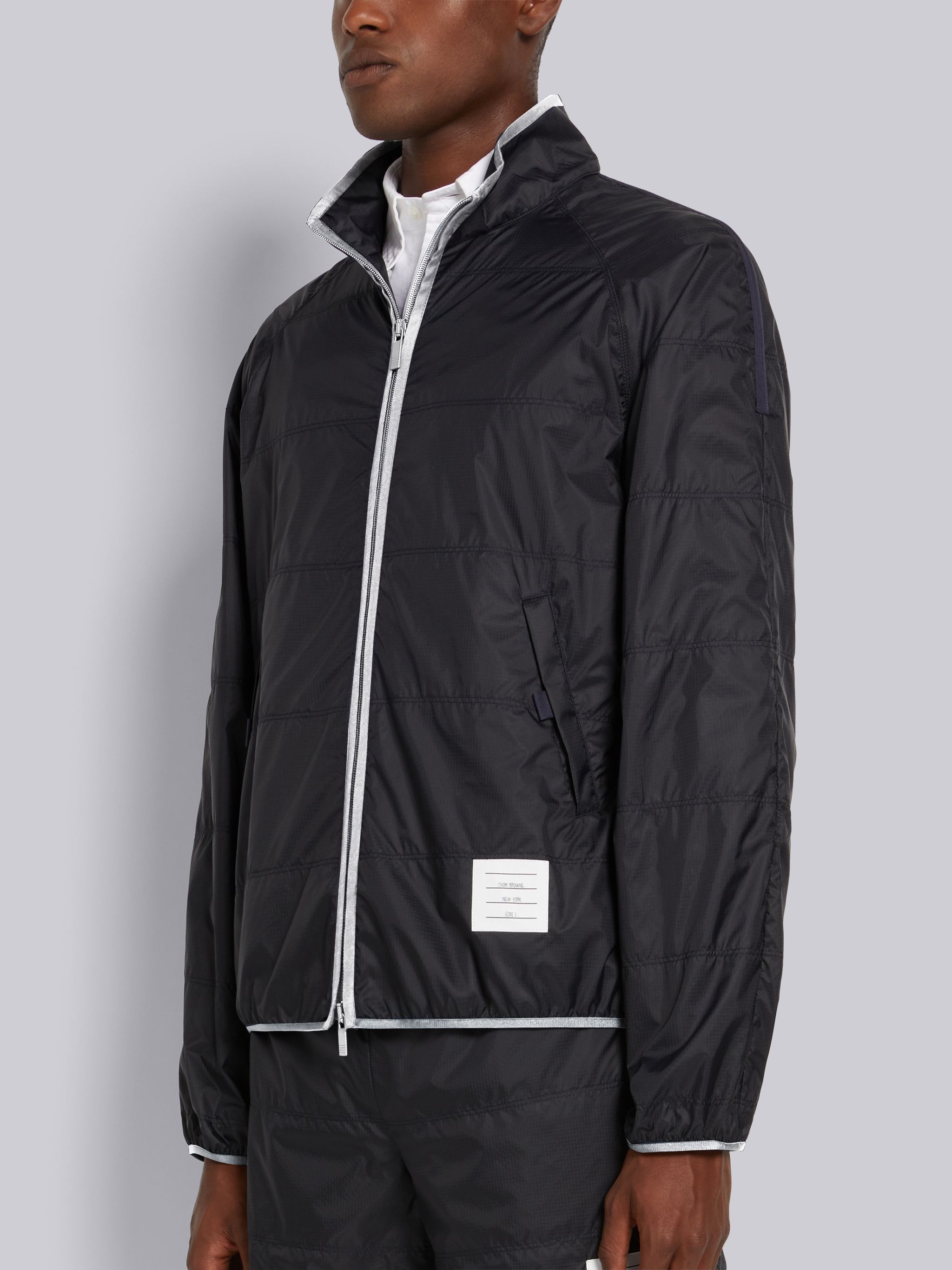 Navy Quilted Ripstop Jersey Lining Track Jacket - 2