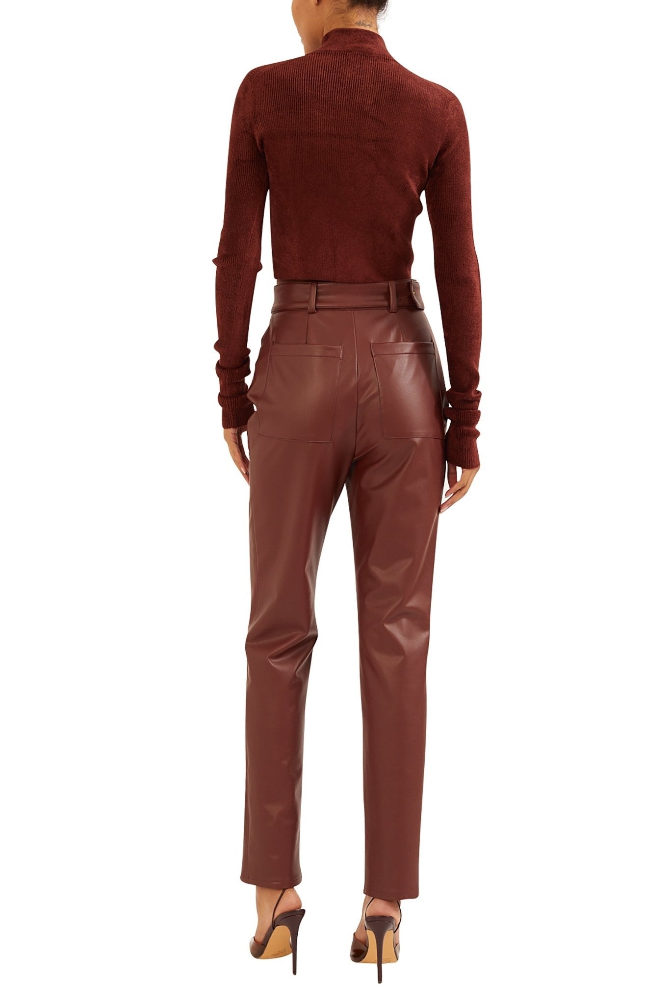Faux Leather High Waisted Belted Jean - 2