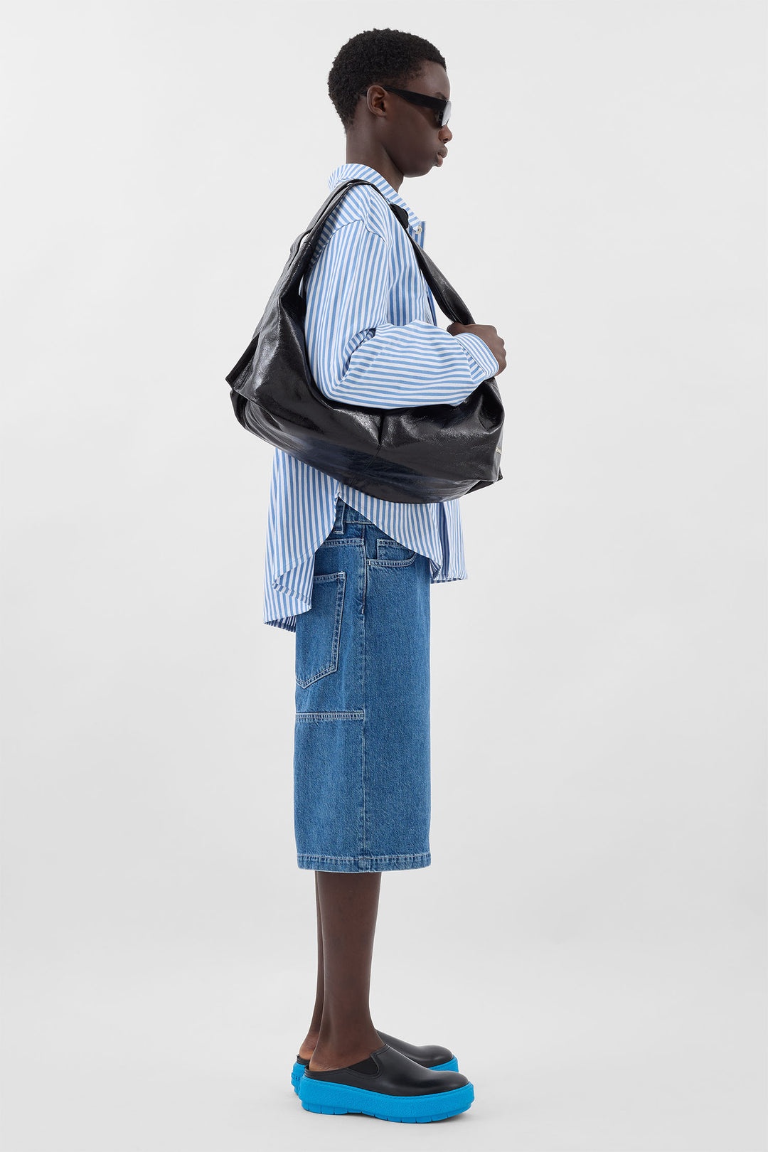 OVER SHIRT / azure & optical white stripes - 4