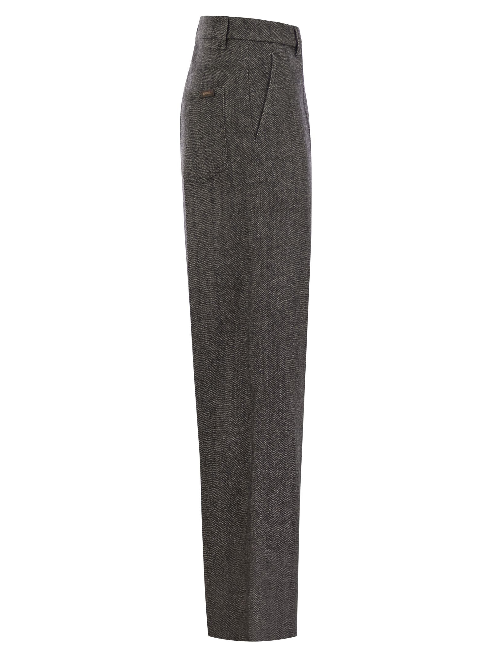 Brunello Cucinelli Women Loose Sartorial Chevron Carded Techno Wool Trousers - 3
